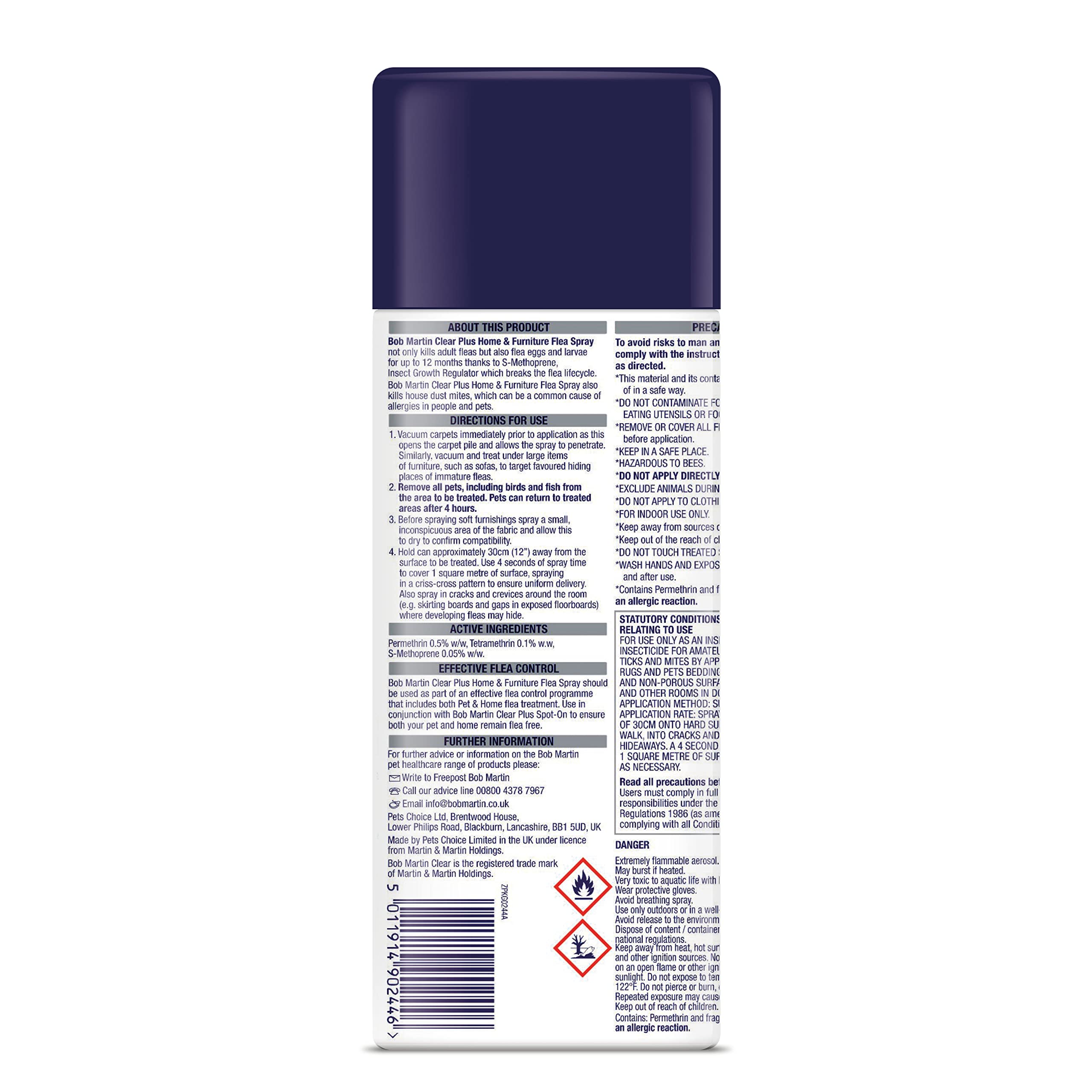 Bob Martin Clear Plus Flea Spray for the Home & Furniture Kills