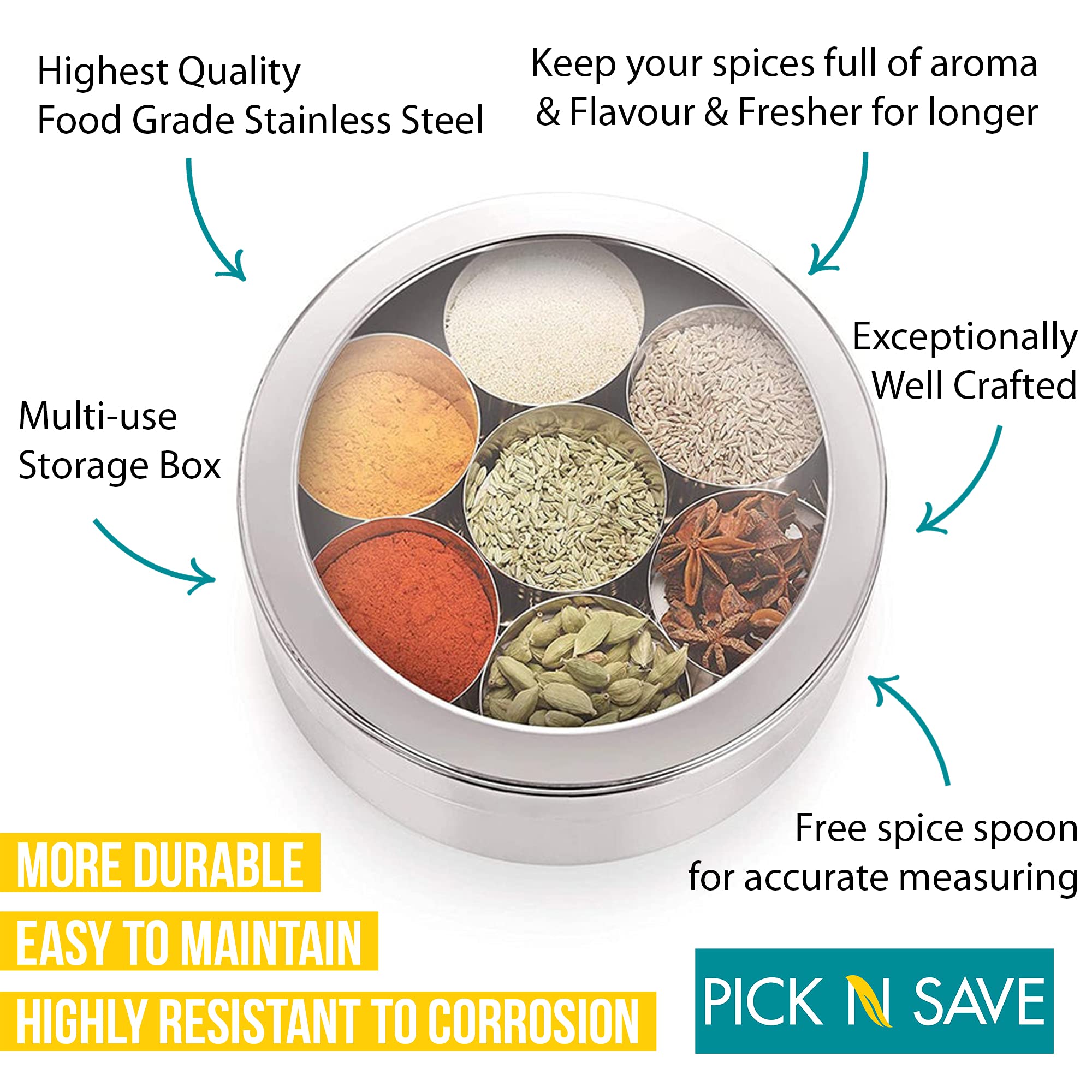 USA Deals 365 Masala Box, Steel Masala Dabba, Kruidencontainerdoos, roestvrijstalen kruidendoos, Indiase Masala Dabba met 7 kruidencontainers, roestvrijstalen Masala Dabba, kruidencontainer - Masala USA Deals 365 Masala Box, Steel Masala Dabba, Kruidencontainerdoos, roestvrijstalen kruidendoos, Indiase Masala Dabba met 7 kruidencontainers, roestvrijstalen Masala Dabba, kruidencontainer - Masala