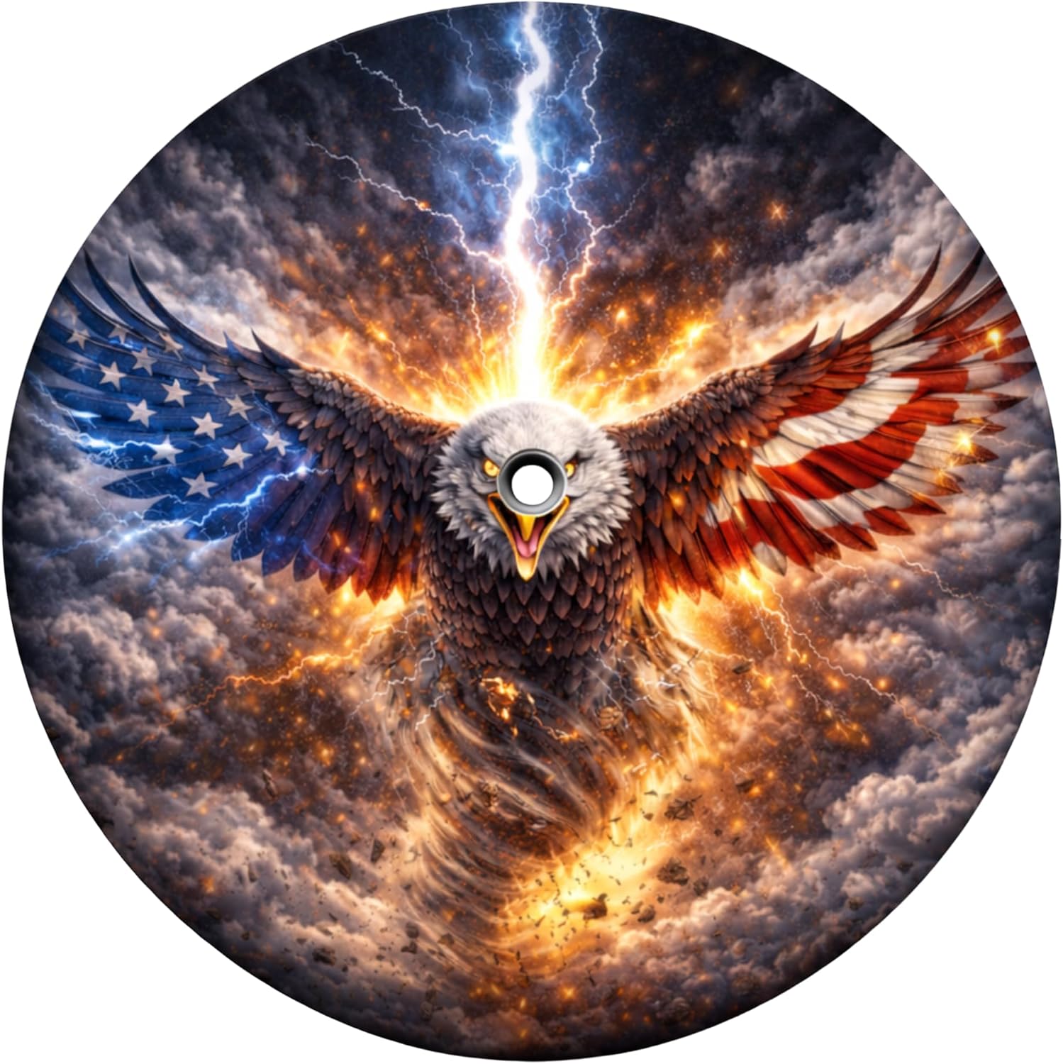 VanLich Shop America Eagle Storm Spare Tire Cover with/Without Backup Camera Hole – Patriotic USA Flag Eagle Wheel Cover