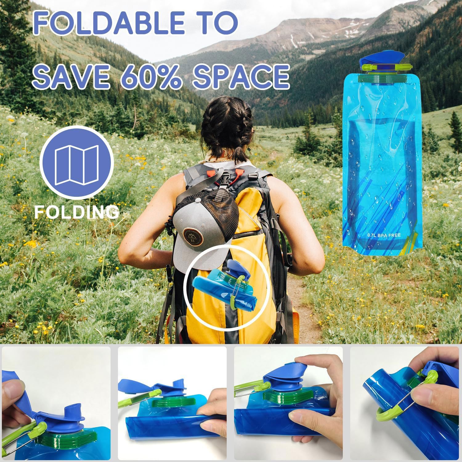 6 Faltbare Wasserflaschen 700 Ml – Leicht, BPA-frei – Ideal Für Sport, Wandern Und Reisen