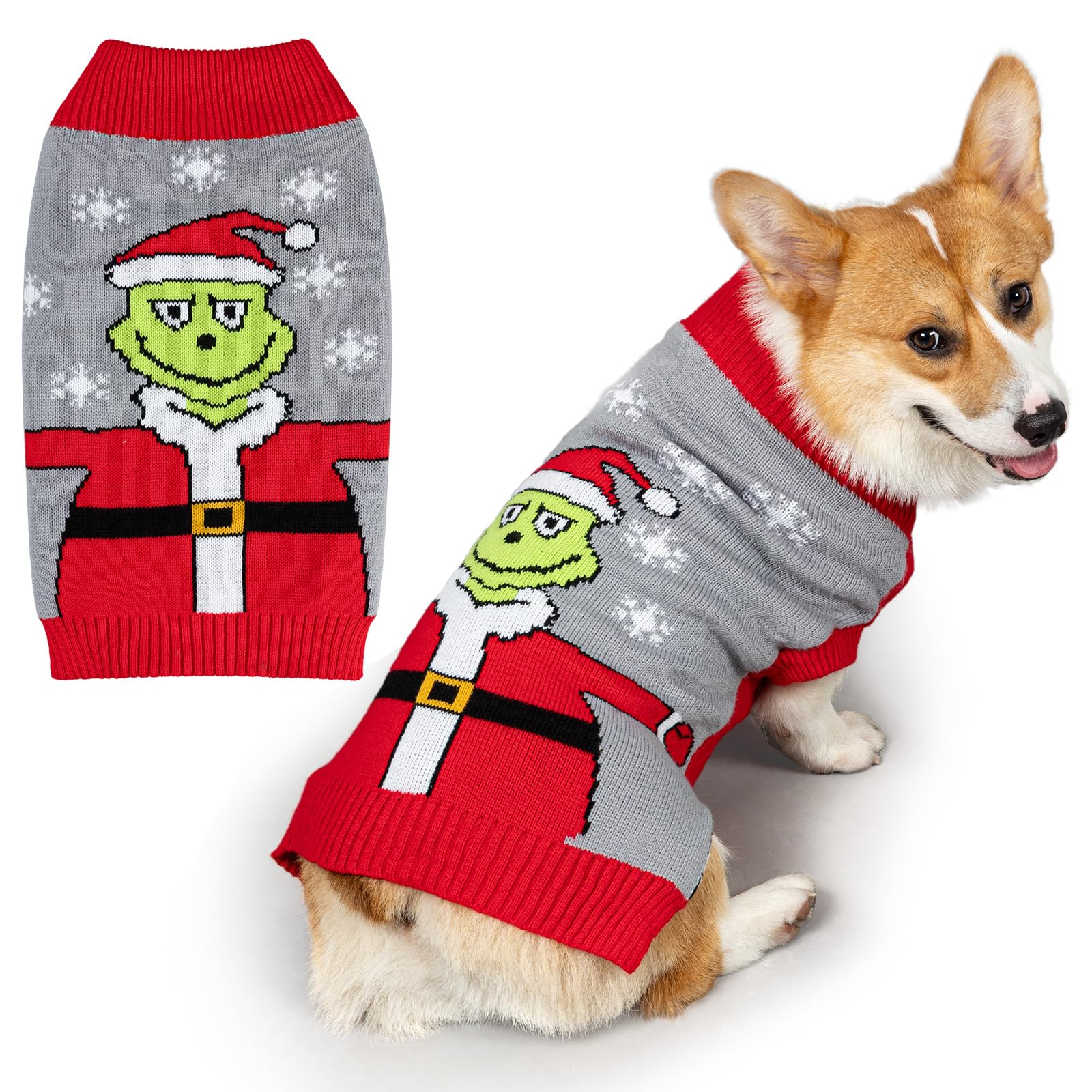 FWLWTWSS Cozy Christmas Dog Jumper with Grinch Pattern, Festive Turtleneck Puppy Sweater for Small, Medium, Large & Giant Breeds, Warm Xmas & New Year Outfit for Dogs, Easy On/Off (XXL)