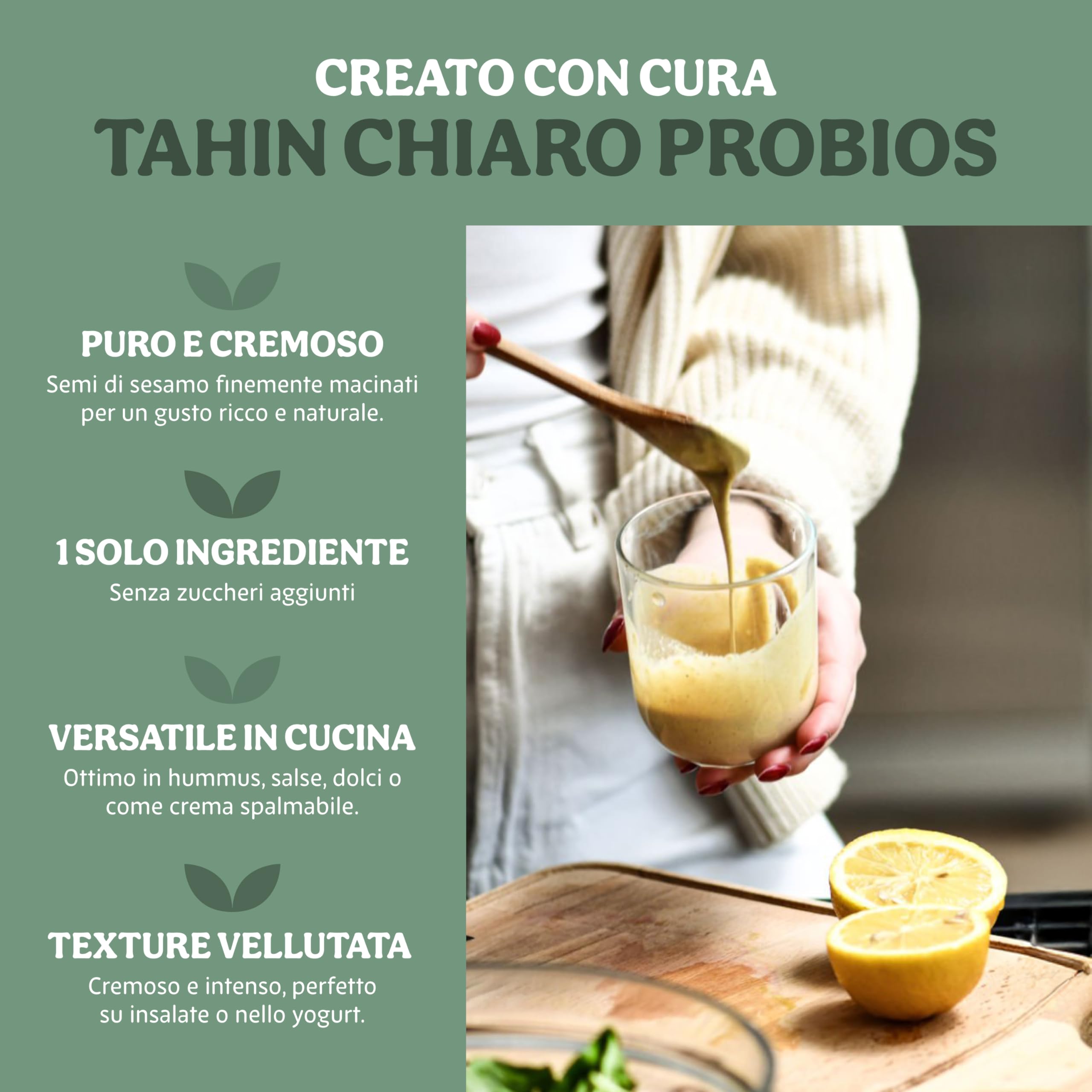 Probios Crema Tahini Light - Crema di Sesamo Tahina Premium - Salsa Tahini Ricca e Cremosa per Hummus e Salse - Confezione da 6 x 200 g
