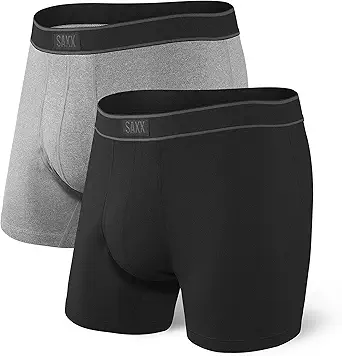 SAXX Men's Underwear - Daytripper Boxer Briefs with Built-in Pouch Support – Pack of 2, Black/Graphite Heather, Medium