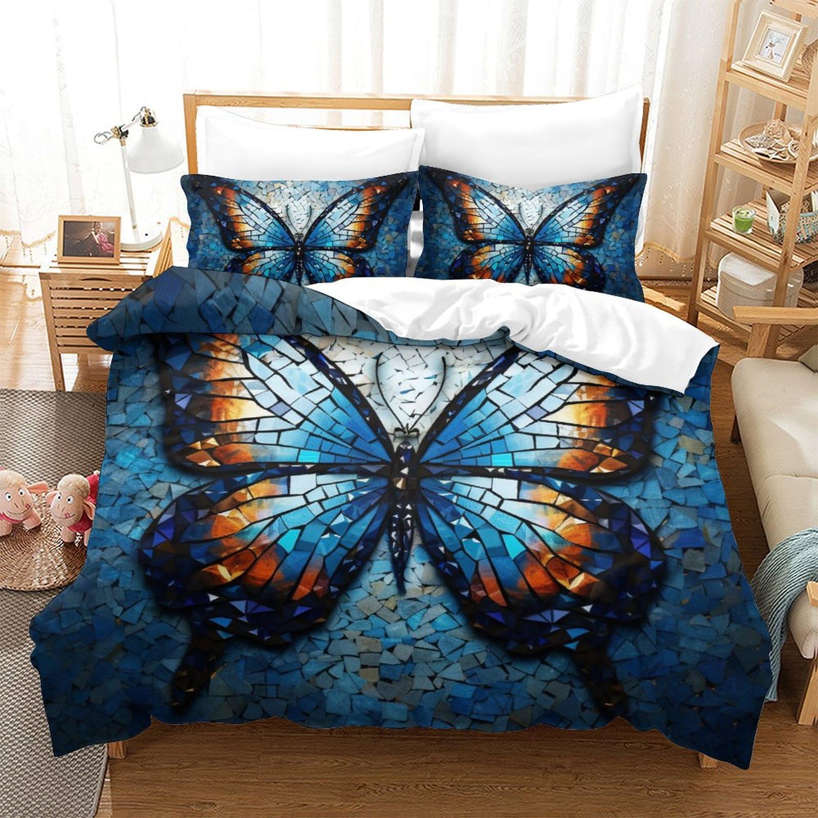 Parure de lit papillon 3D pour chambre d'ado motif nature King size 220x240cm