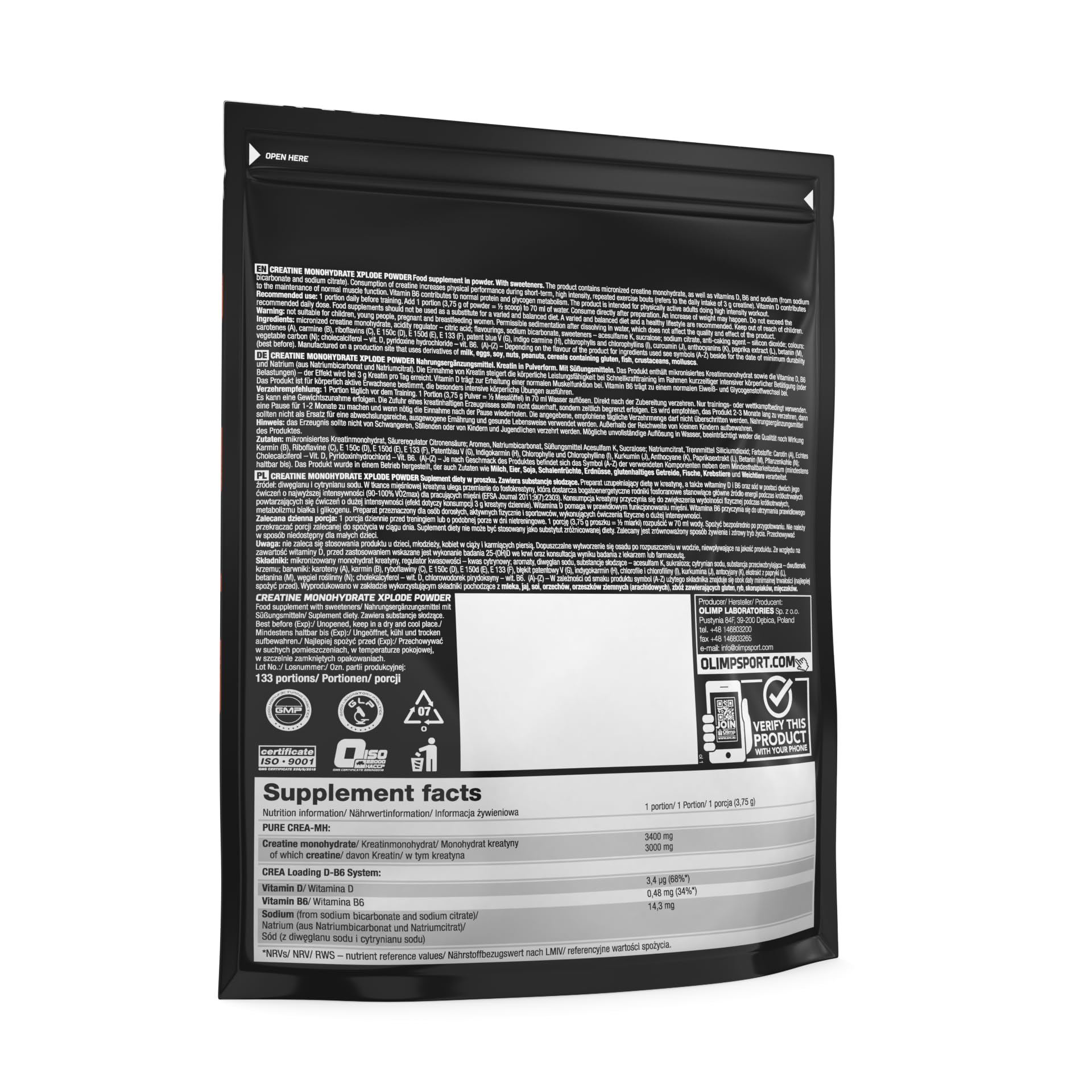 Olimp Monohydrat kreatyny Xplode Powder 500 g - pomarańczowy