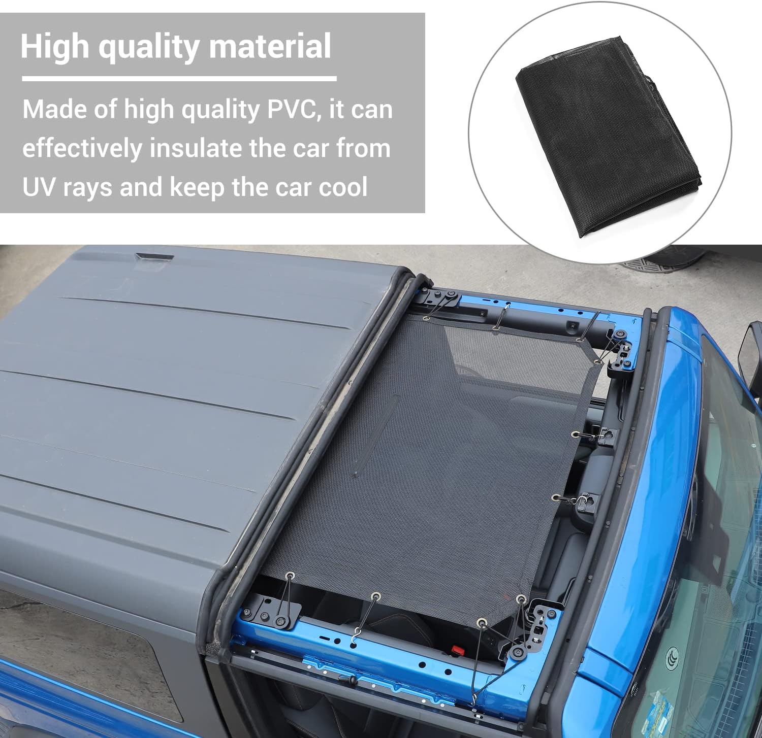 Hoolcar Sunshade Mesh Bikini Top Sun Shade Compatible with 2021-2023 Ford Bronco 2 Doors Insulation Mesh Cover Blocks UV, Wind, Sunlight, Black