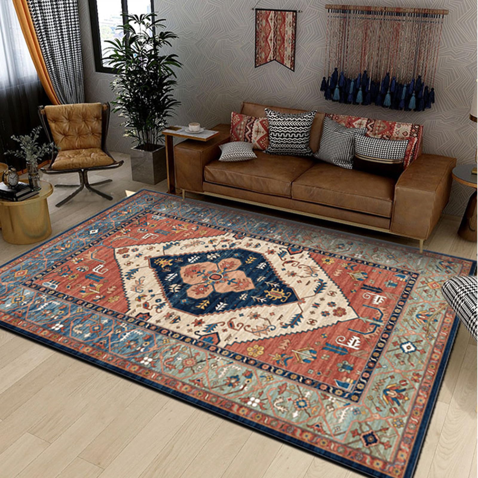 Zerbino Ingresso Esterno Mattone Rosso Beige Tappeto Salotto Poliestere Zerbino Ingresso Interno Moderno Tappeti Soggiorno Cucina Lavabile Tappeto da Esterno Antiscivolo Tappeti Moderni 100x120cm