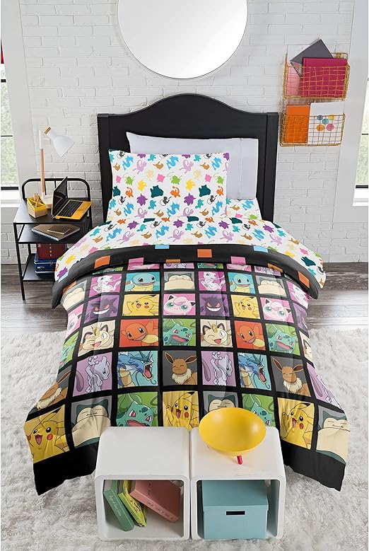 Northwest Pokemon Twin Sized Bed in a Bag Set, Pikachu Eevee Charmander Squirtle, Anime Bedding, Kanto Favorites