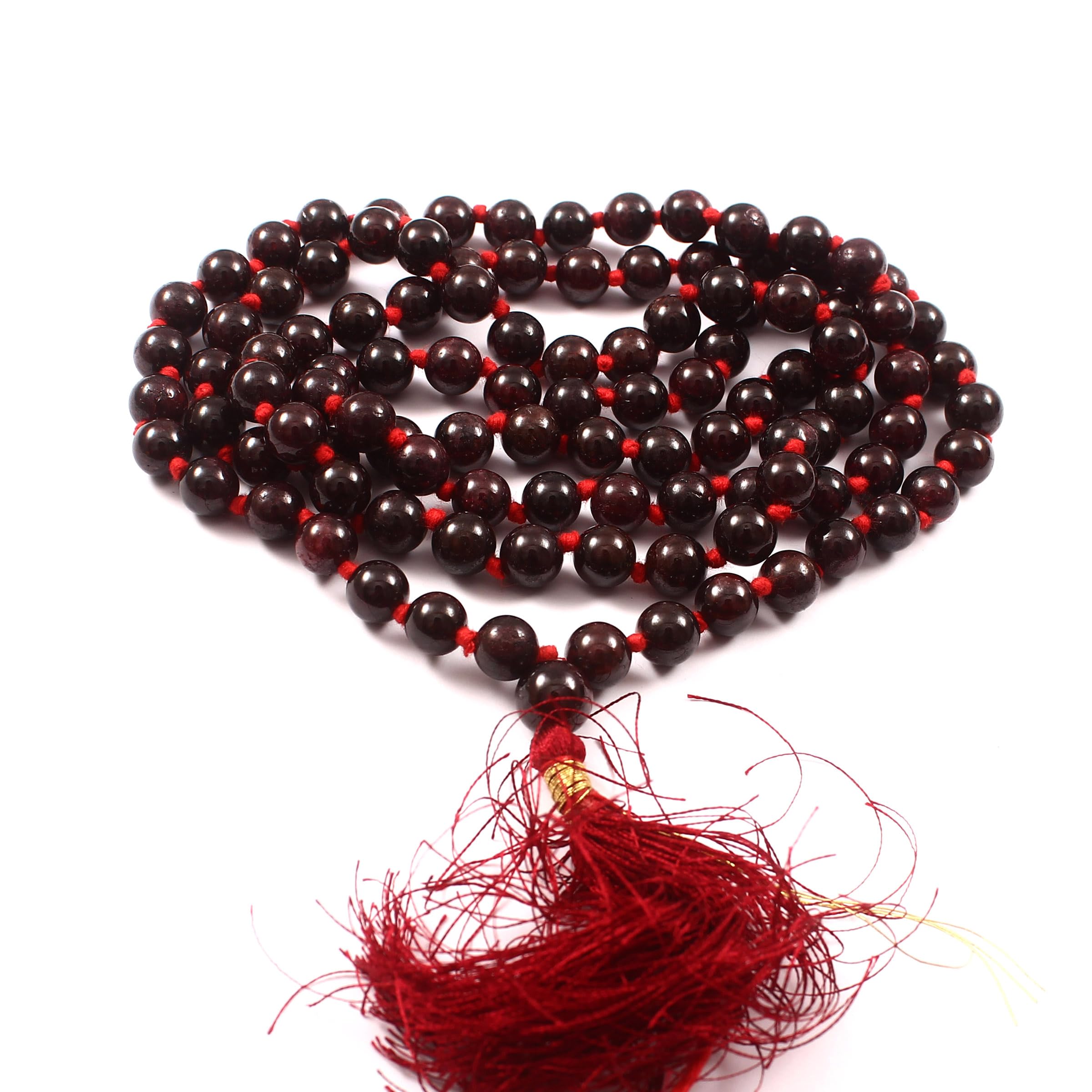 Collar de meditación de granate rojo 108 Mala | Mala de granate rojo AAA natural | Collar Mala de 108 cuentas de oración | Pulsera Mala anudada a mano | Japa Mala| Cuentas redondas de 8 mm |, Medium,