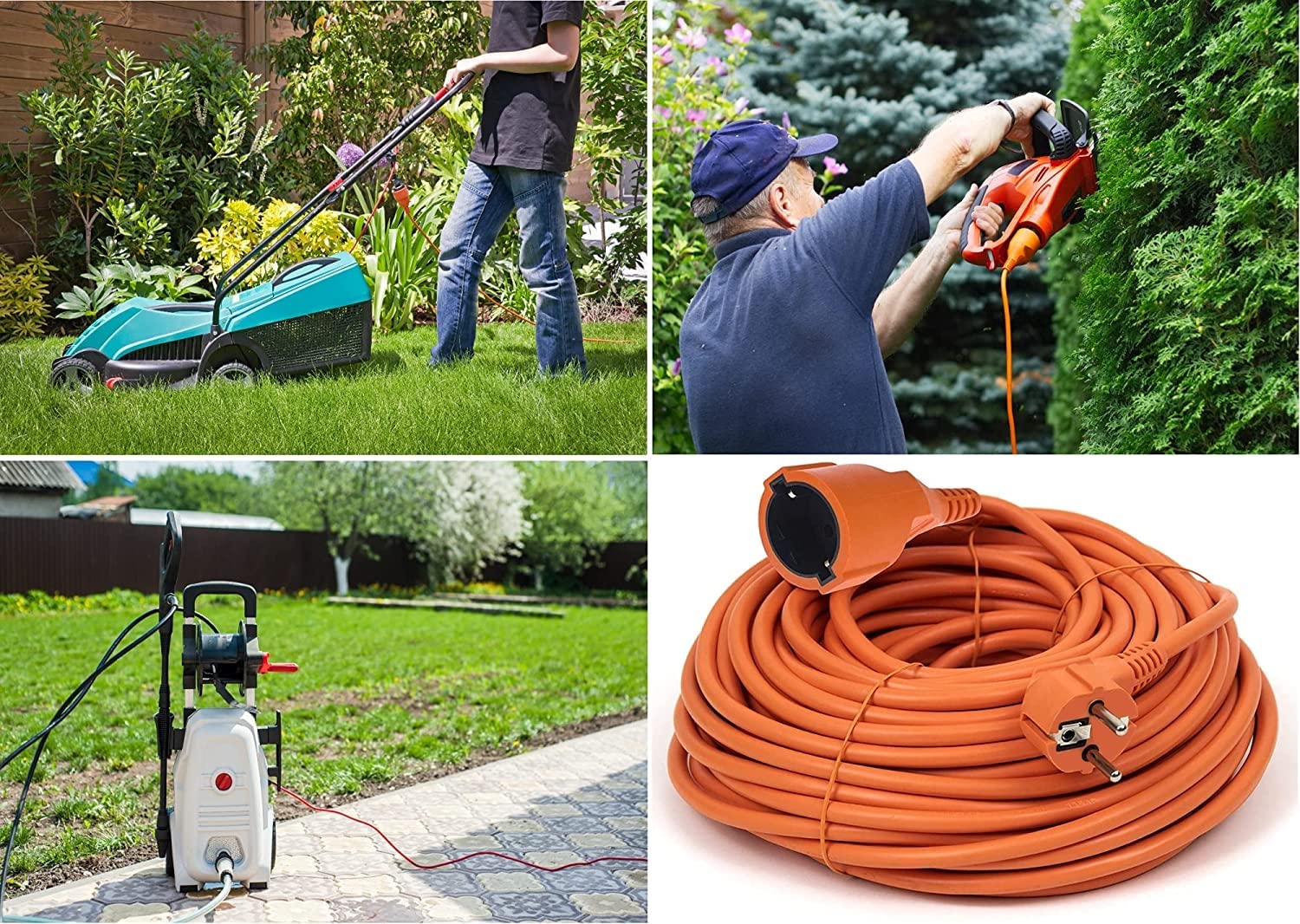 O&W Security Rallonge électrique 50 m – Schuko (Type F) pour extérieur/intérieur, IP44, 3G1,5 mm², câble d’Alimentation Orange pour Jardin, Atelier et Chantier (V13).