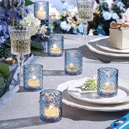 Vista 5 de LAMORGIFT 12 portavelas azules – Portavelas votivas azules para decoraciones de fiesta de boda – a granel para recepción de boda, despedida
