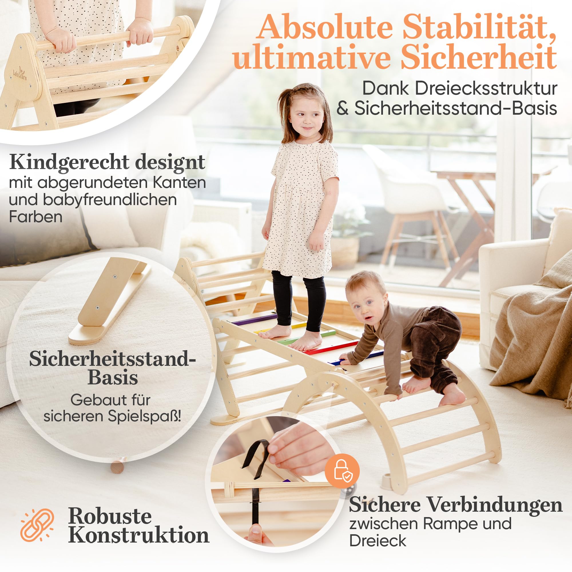 Klettergerüst [FALTBAR] ideal für Indoor & Outdoor-Bereich - Kletterdreieck & Kletterbogen, Lernspielzeug ab 1 Jahr, Montessori Spielzeug für aktives Spielen - Jetzt Entdecken! (Natural)