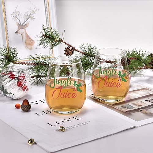 Miniatura 5 de Jingle Juice - Copas de vino de Navidad, 15 onzas, divertidas copas de vino sin tallo para mujeres, amigos y hombres, idea de regalo para Navidad,