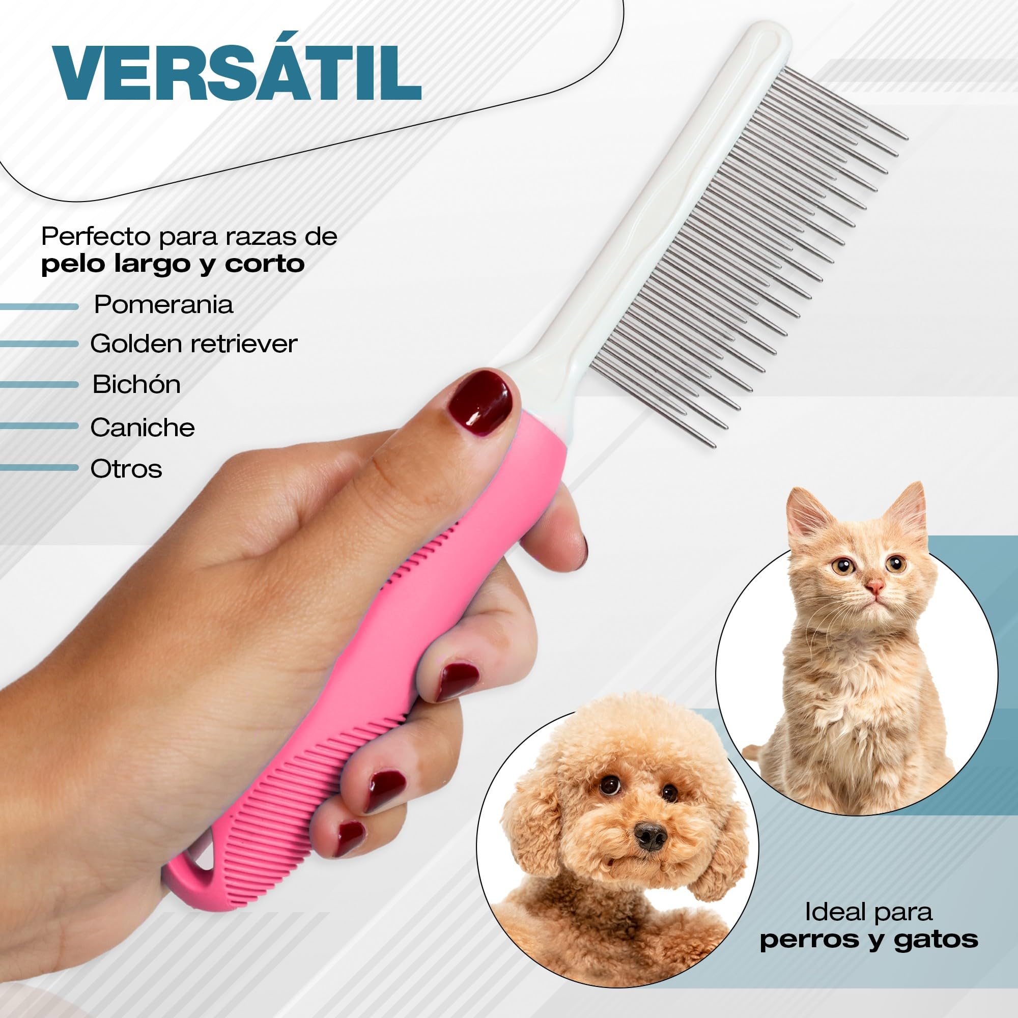 Pet Pro Essentials Comb for Cats or Dog Comb with Comfortable Handle Short Hair Dog Comb and Long Hair Dog Comb - Image 4