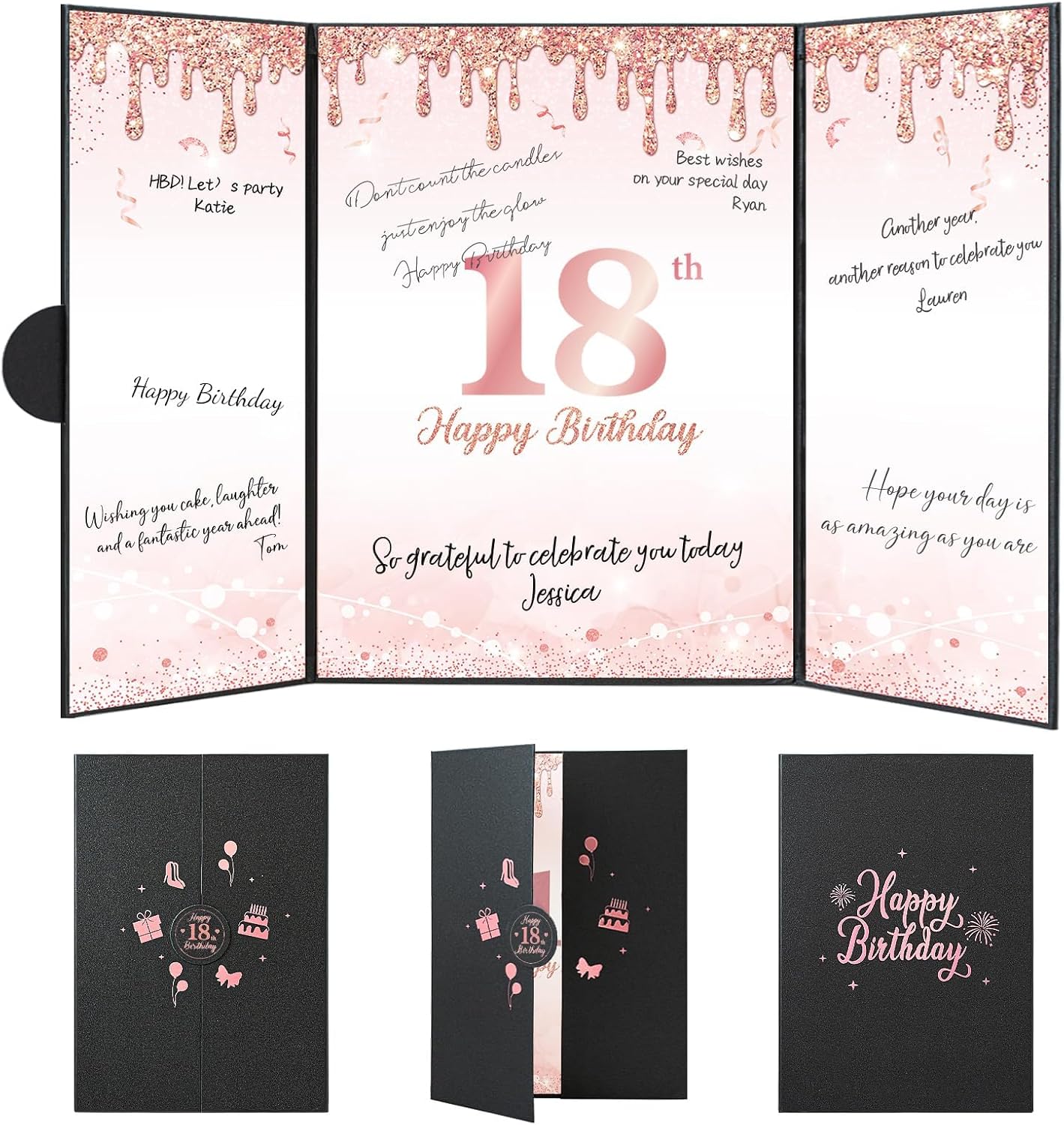 18th Birthday Decorations for Girls, Pink Birthday Guest Book Alternative