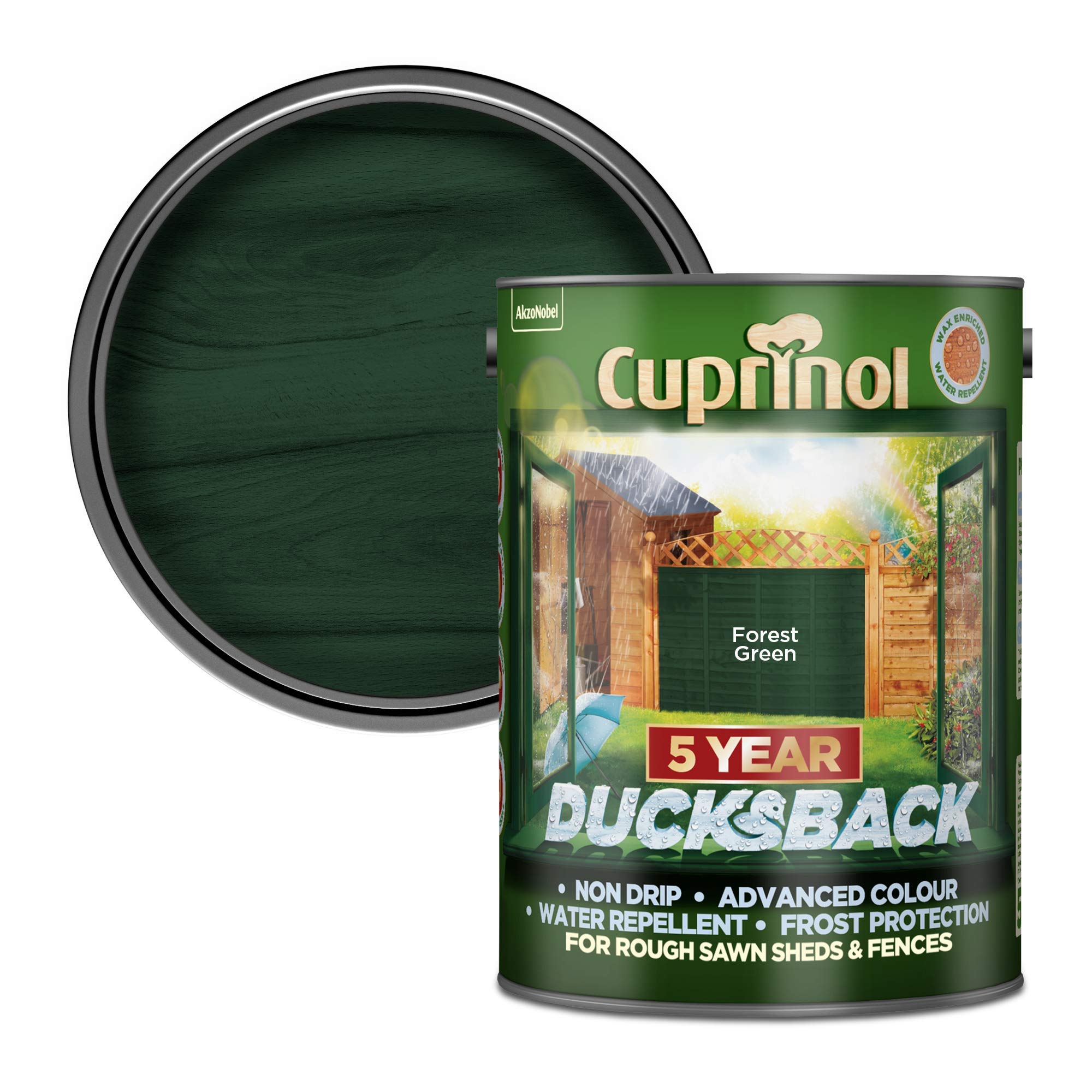 Cuprinol Ducksback 5 Year Waterproof for Sheds and Fences, 5 L Forest Green Buy Online in Cuprinol Ducksback 5 Year Waterproof for Sheds and Fences, 5 L Forest Green Buy Online in