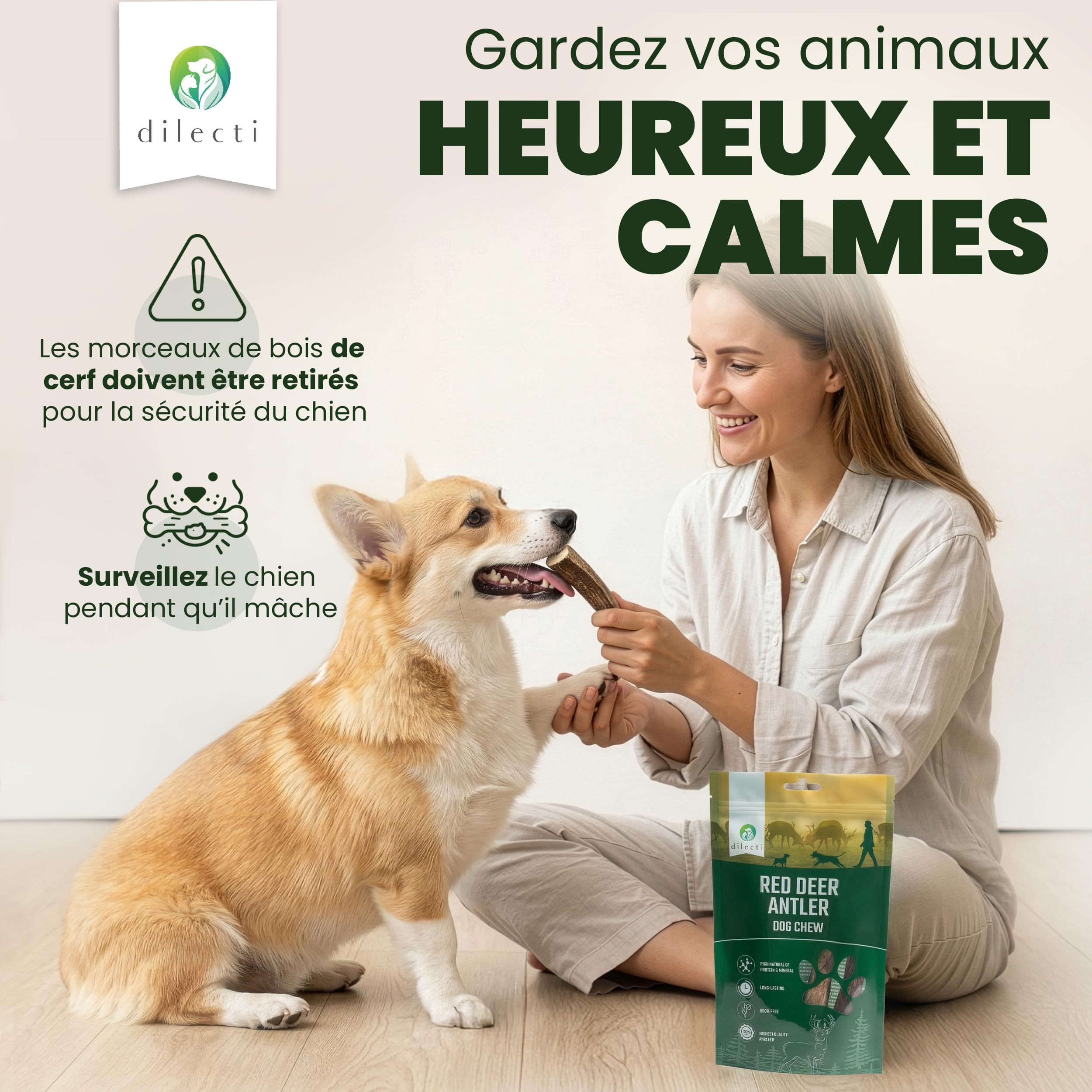 Bois de Cerf à Mâcher - Os à Ronger Longue Durée pour Chien, Jouet d'Occupation Résistant et Friandises pour Chien - Fendu S, Paquet de 3