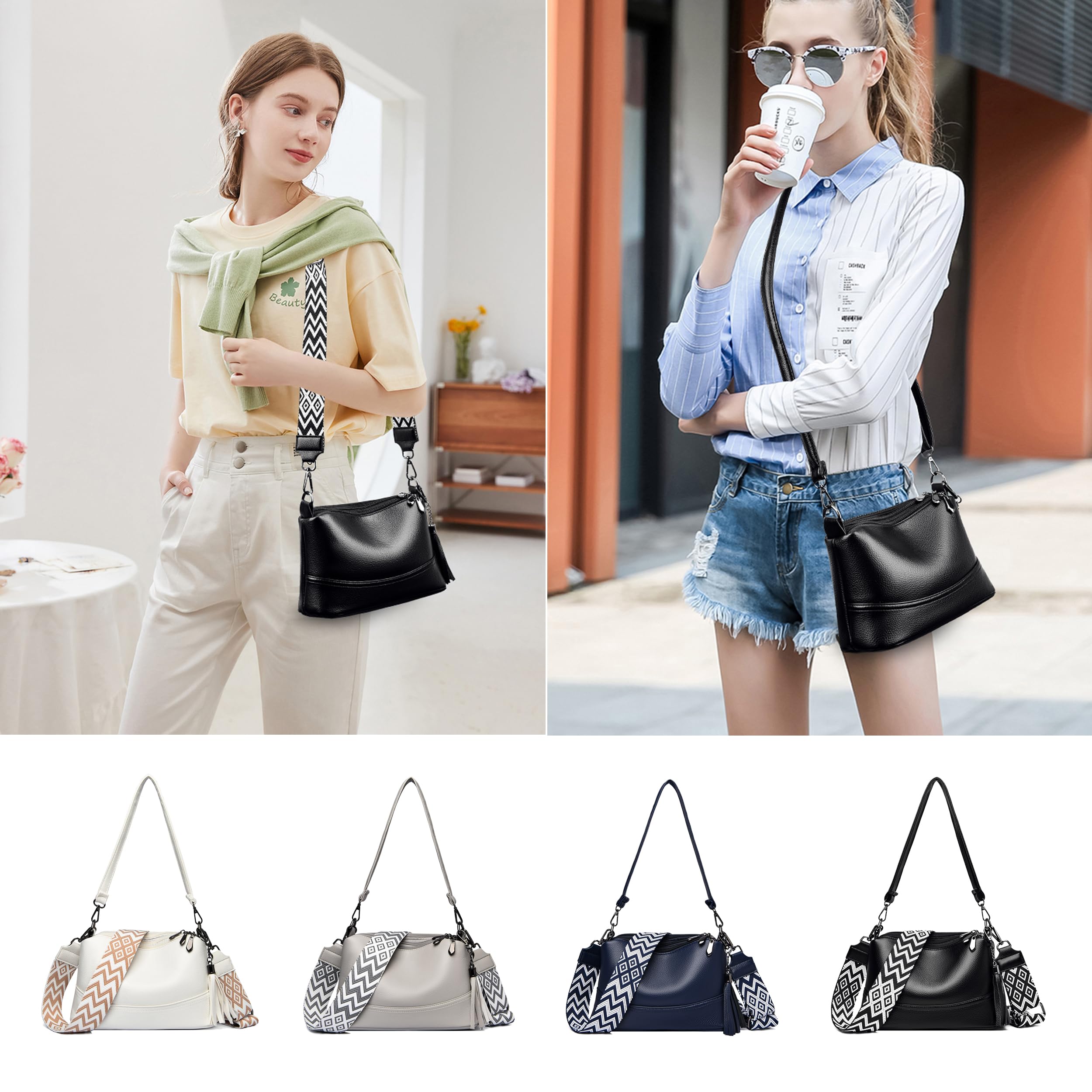 LANXINGLUO borsa tracolla donna piccola elegante borsa donna cenere Viene fornito con 3 spallacci di diversi stili