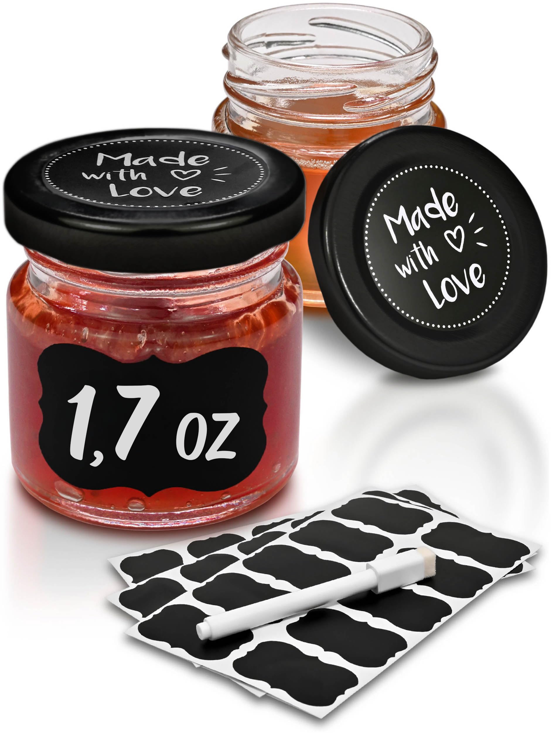 Praknu 24 Mini Jars with Lids, 50 ml, with Labels and Pen, Airtight Jars for Gifting, for Jam and Honey
