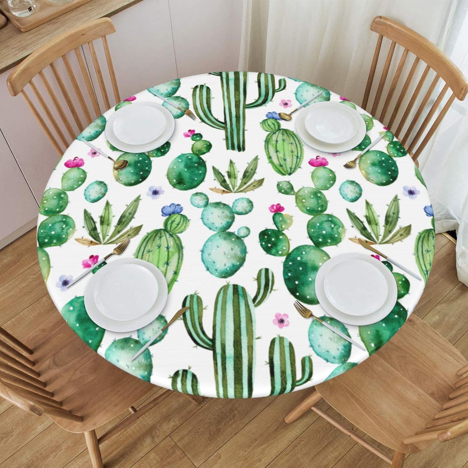 Onismico Round Fitted Tablecloth with Elastic Edge Design