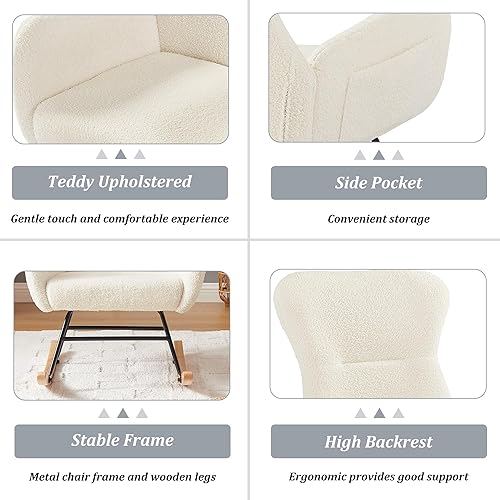 Miniatura 6 de Olela Mecedora de tela de peluche, asiento acolchado con respaldo alto y reposabrazos, silla decorativa de lana de cordero, sofá individual con