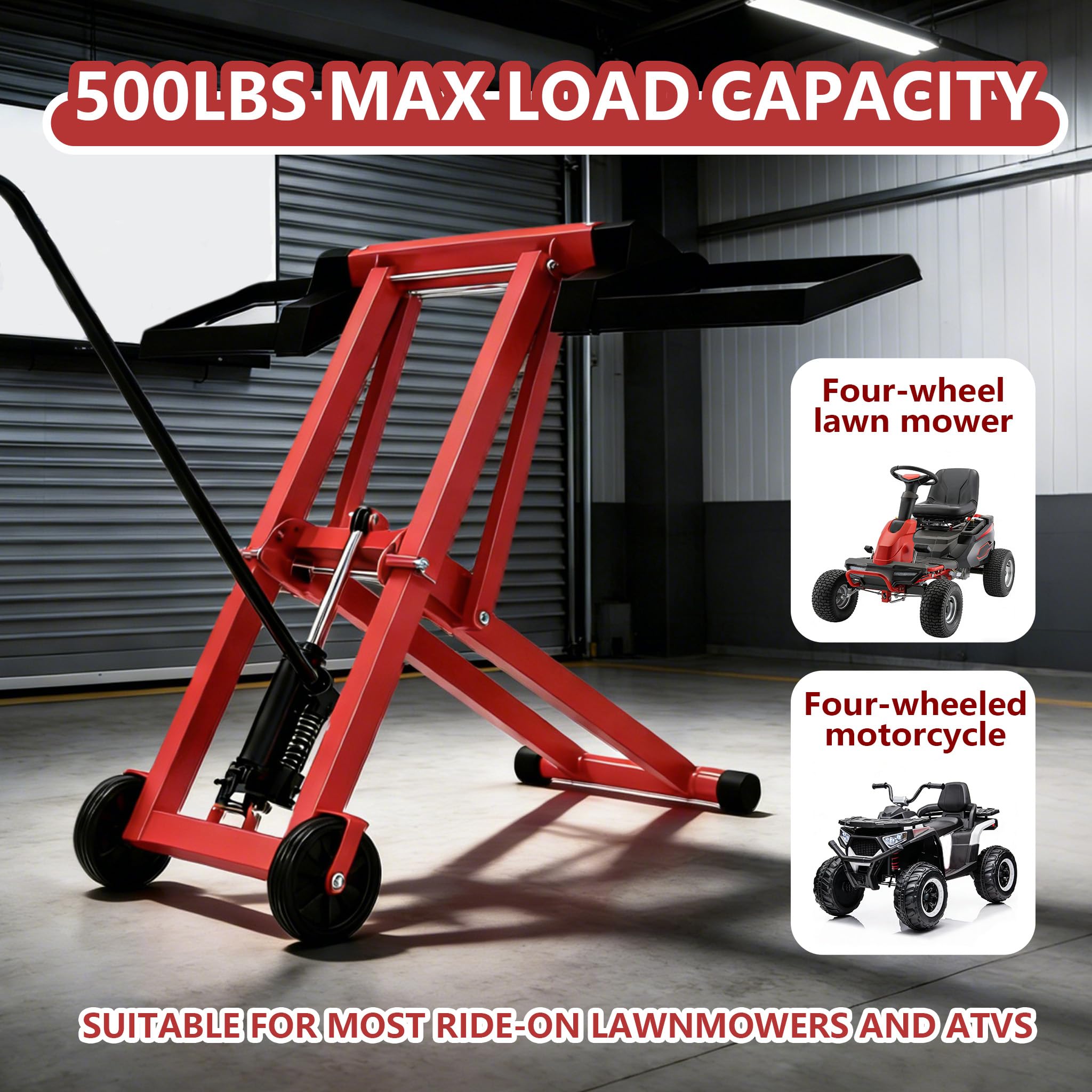 UISEBRT 3 in 1 Hydraulik-Heber, Mobile Hebebühne mit 3 verstellbare Höhen bis 65.5 cm,Quad Hebebühne mit hydraulischem Wagenheber,Motorradheber bis 227 kg für ATV, Rasenmäher, Motorräder