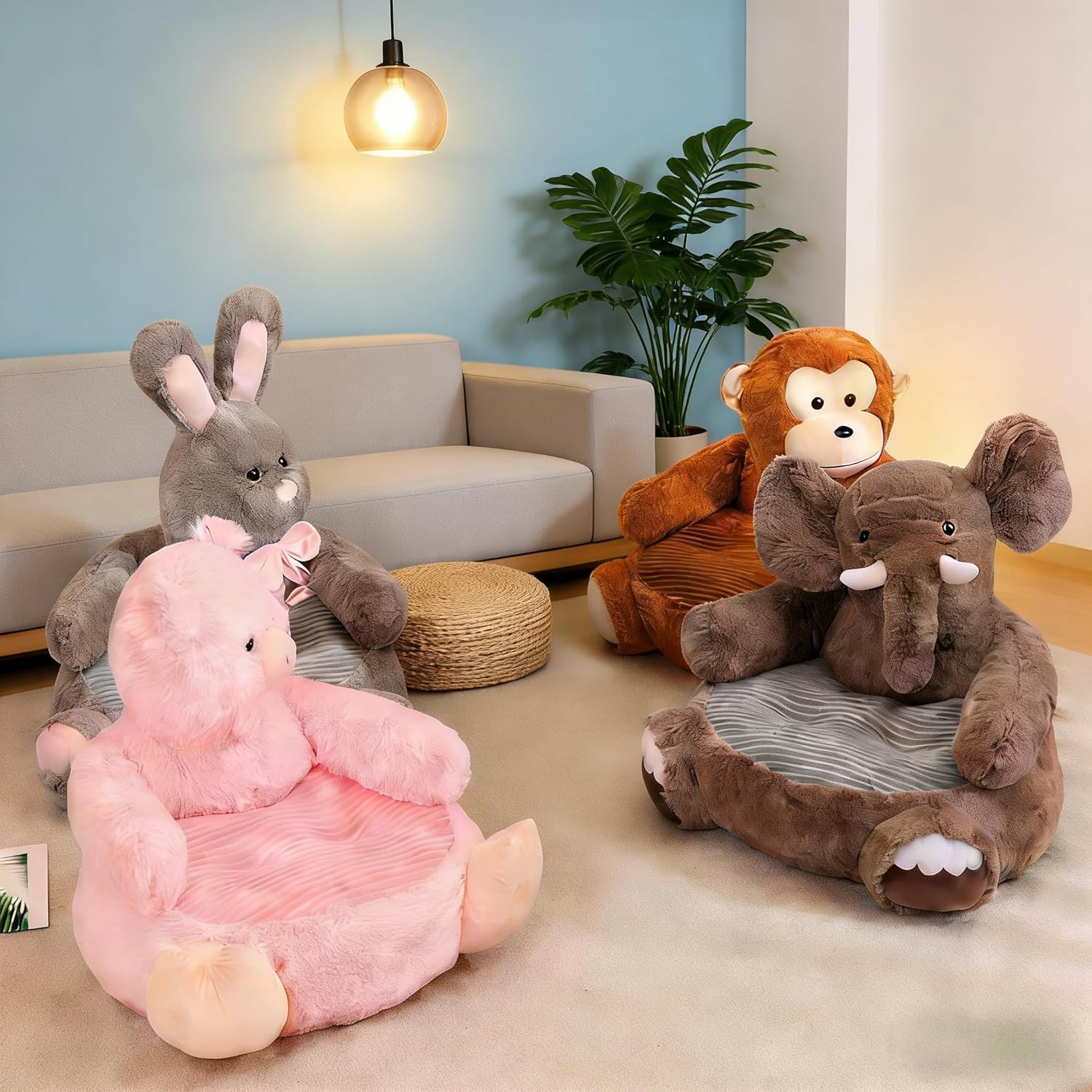 Cute Room Chair Elephant Sofa Chair Bean Bag Chair Seat, Armrest Sofa, Animals Seat Cushion Comfortable for Bedroom (Grey)