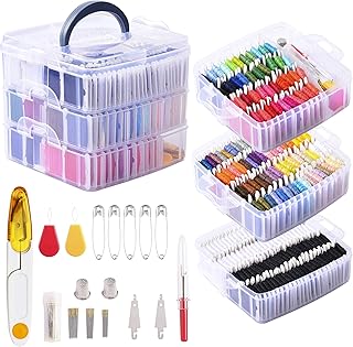 201 Pack Embroidery Floss Kit, Includes Embroidery Threads 3-Tier Organizer Box Embroidery Kits for Friendship Bracelets Cross stitch DIY Floss Craft, Gift for Halloween Christmas Mother's Day