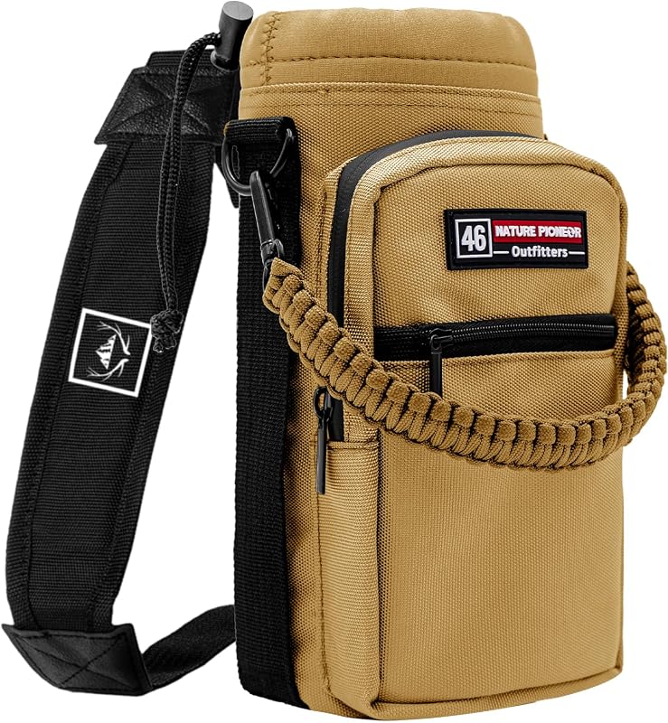 NATURE PIONEOR Portabotellas de agua de 26/32/36/40/46/64 oz con correa | Oxford impermeable 1200D, correa ajustable, bolsillo para teléfono, asa de paracaídas, lavable a máquina, camping, senderismo, gimnasio, trabajo