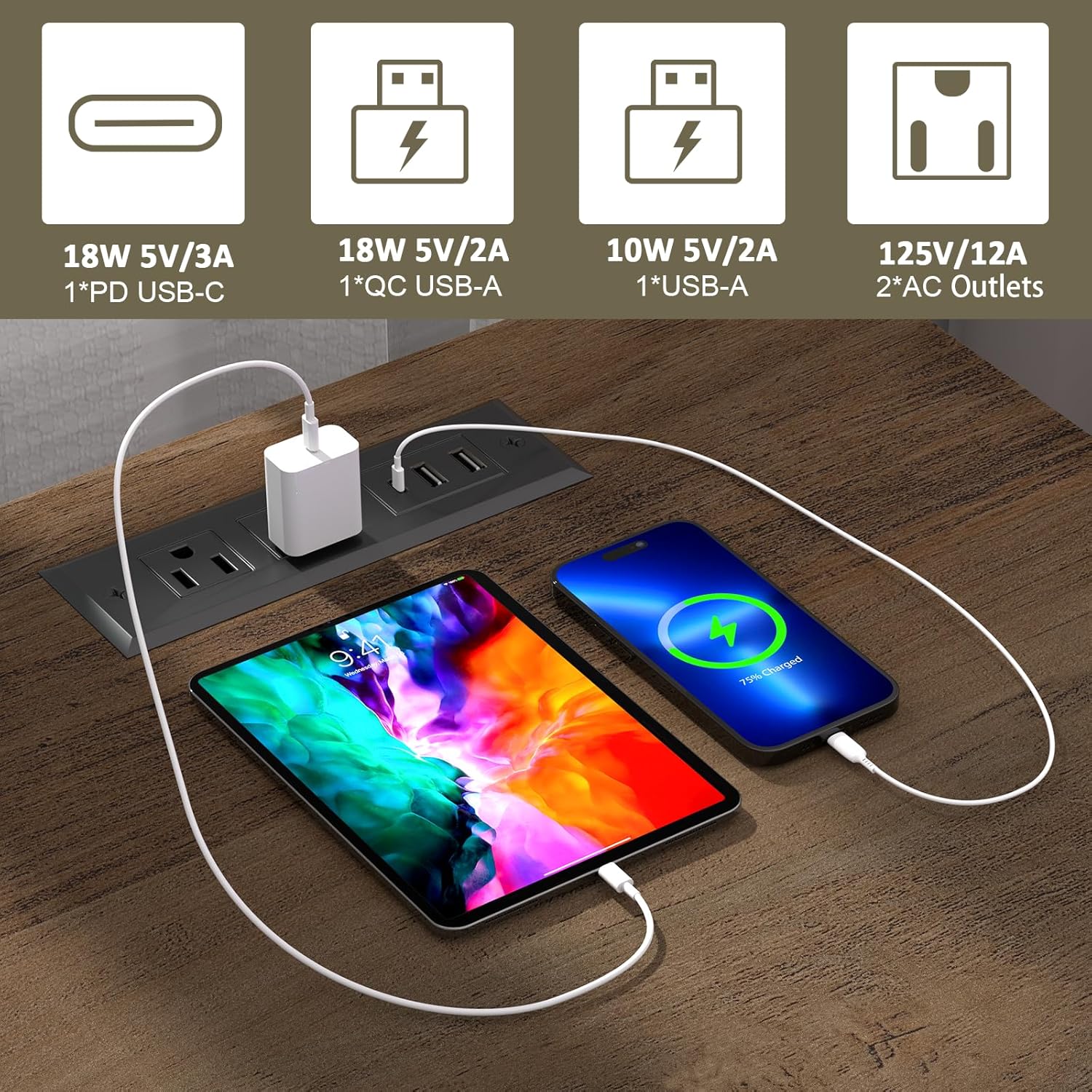 24” Tall Nightstand with Charging Station, 18” Bedside Table with Drawers,Rustic Wooden Storage Cabinet with Open Shelf for Bedroom,Blue