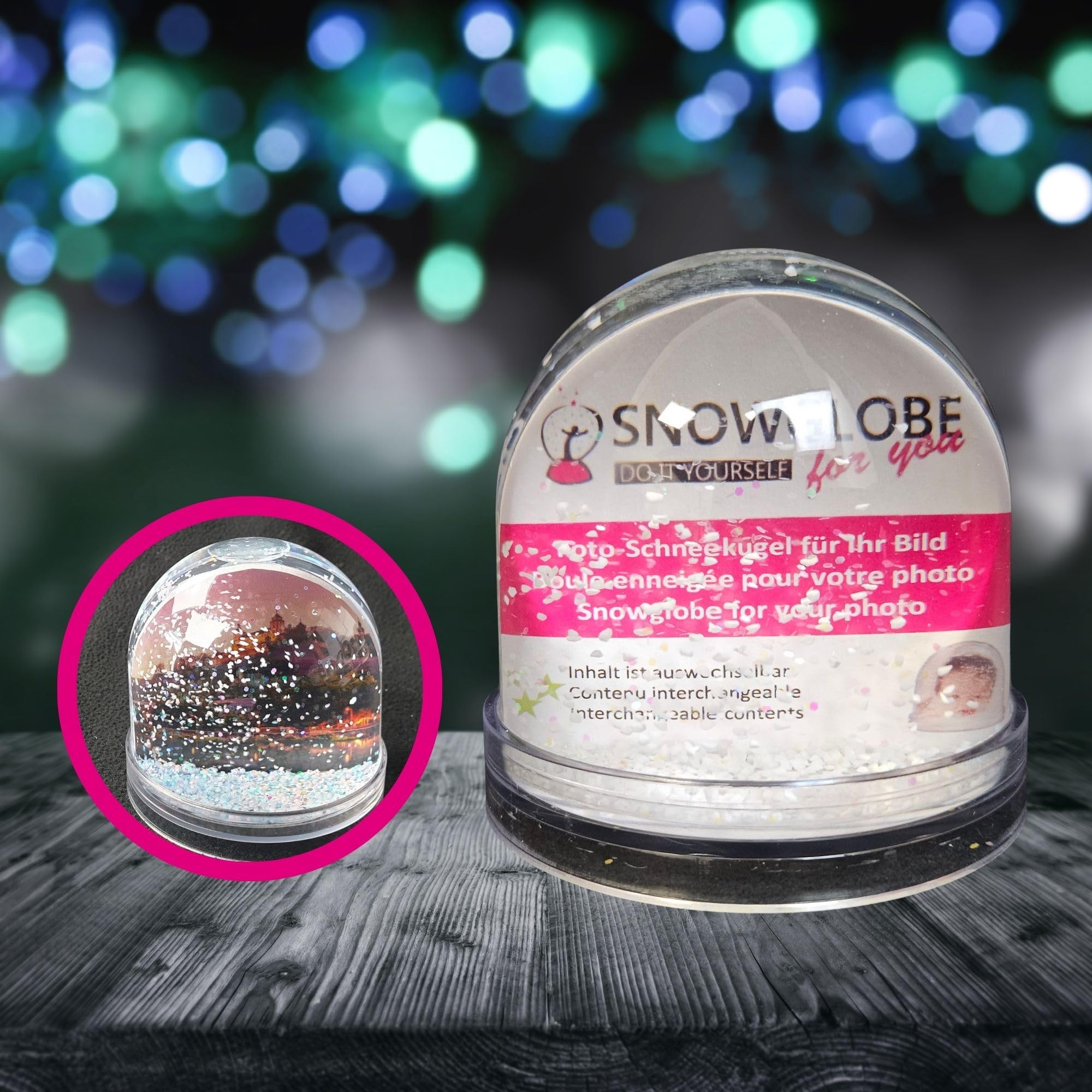 50007 Snow globe photo with base transparent with snow, Clear - Image 4