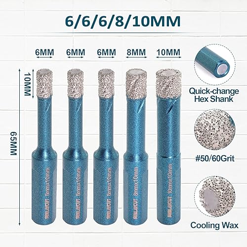 Miniatura 2 de MINLAYCUT - Juego de brocas para azulejos de porcelana, 6, 6, 6, 8 y 0.394 in, broca de núcleo de sierra con vástago triangular para azulejos de