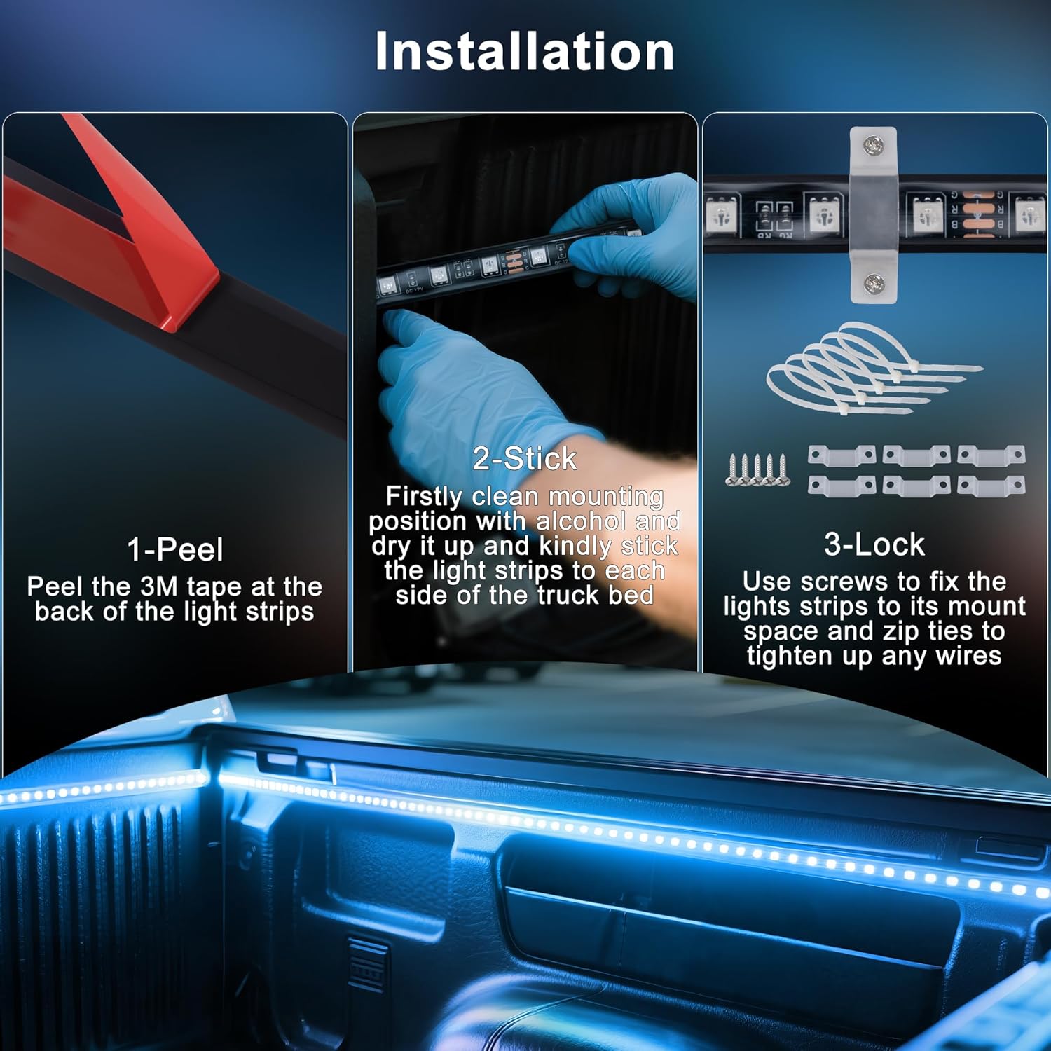 2PCS 60" RGB Truck Bed Light Strip Kit Remote Controlled Color Changing LED Bars with Music Sync, IP67 Waterproof for Pickup Trucks, SUVs, RVs/Boats