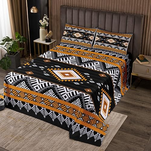 Miniatura 10 de Juego de edredón rústico occidental tamaño Queen para hombres, juego de colcha azteca del suroeste, juego de colcha bohemio, estilo étnico mexicano,