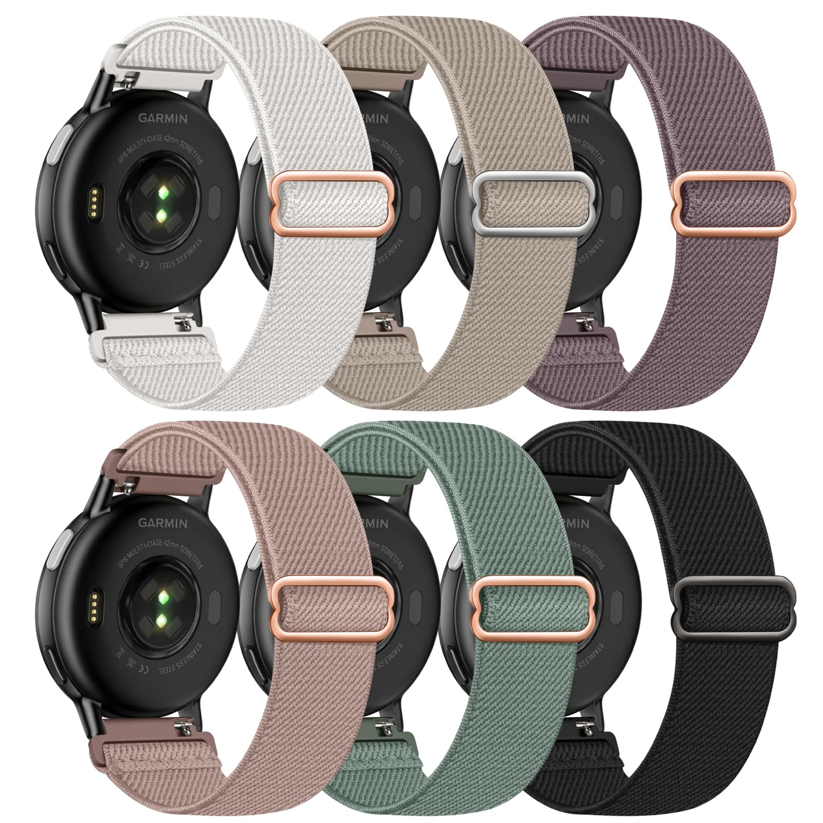 Butifacion 6 Pack 20mm Stretchy Watch Bands Compatible with Garmin Vivoactive 5/6/Forerunner 55/165, Nylon Elastic Fabric Adjustable Sport Straps Replacement Wristbands for Garmin Venu Sq 2 Women Men