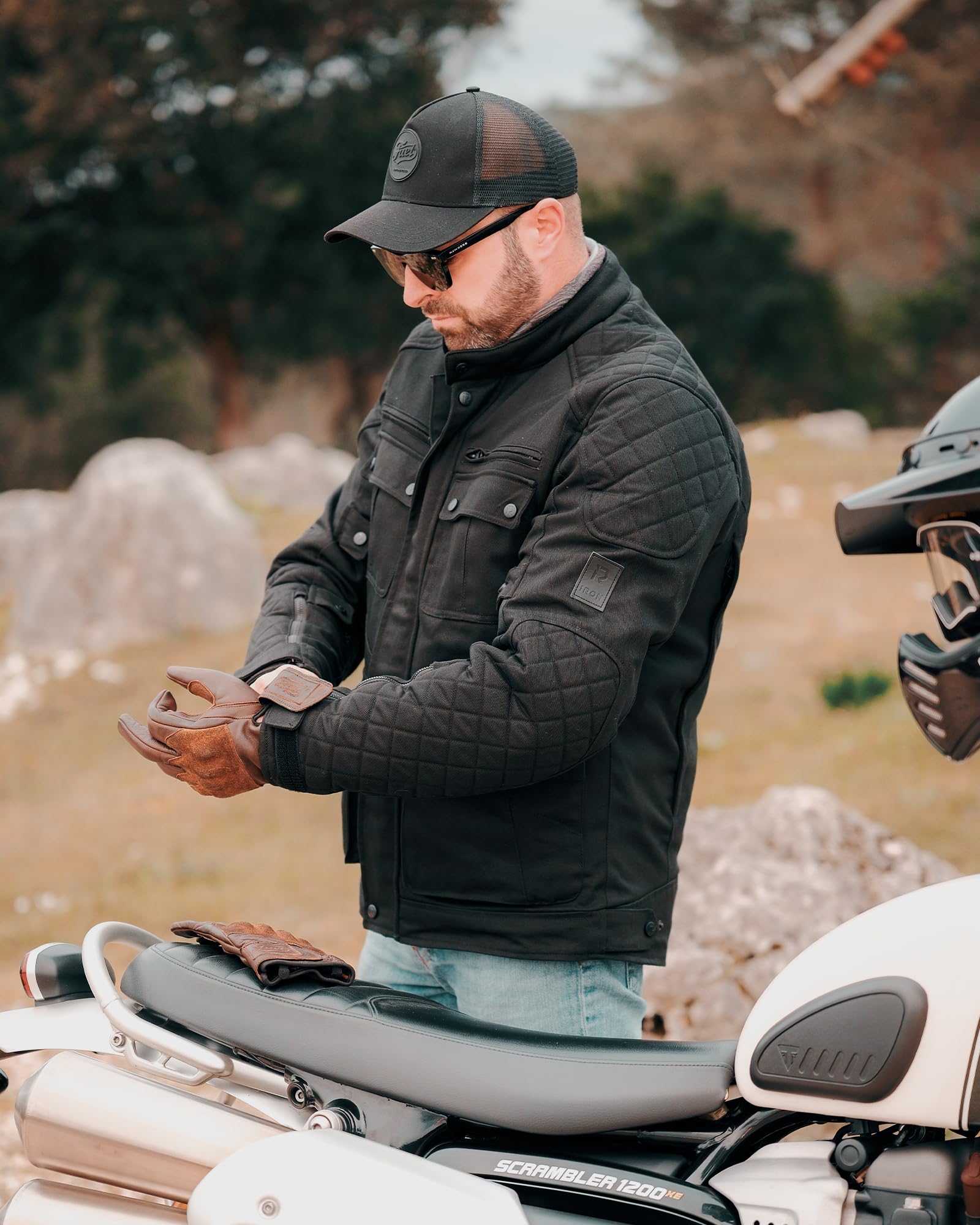RIDEIRON Chaqueta Moto Hombre Invierno Protección CE Forro Extraíble Equipo de Protección Moto Casual Vintage Negro