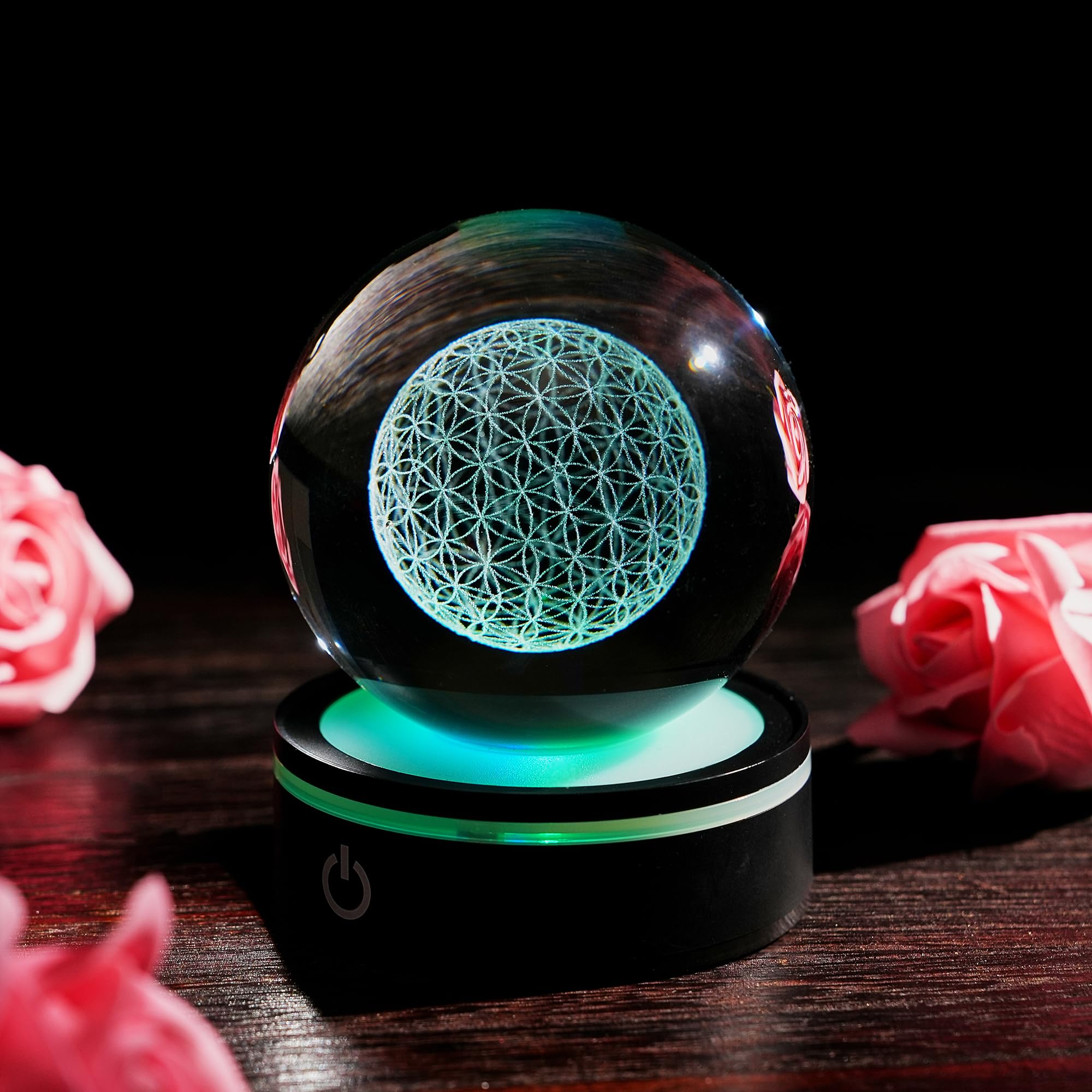 Fermacarte a forma di sfera di cristallo con incisione laser 3D, fiore della vita, con supporto a LED, per guarigione dei chakra, per San Valentino, compleanno, anniversario, regalo di nozze