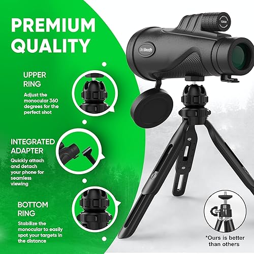 Miniatura 6 de Telescopio monocular de 12 x 55 pulgadas con adaptador para teléfono inteligente y trípode mejorado, telescopio de mano HD, alcance monocular de