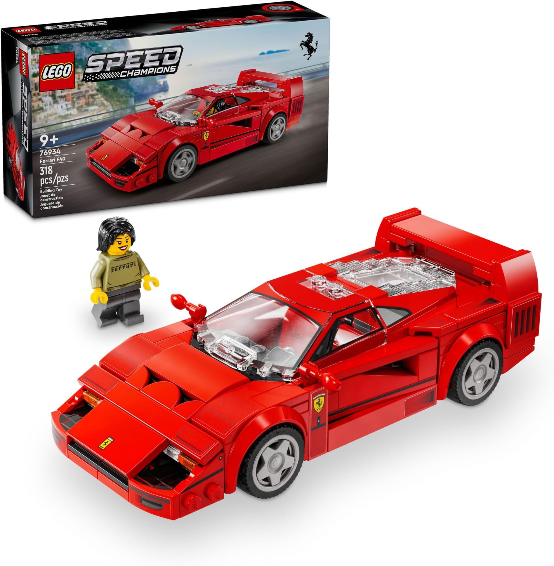 LEGO Speed Champions Ferrari F40 Super Car Toy Car Model Building Set with Driver Minifigure Collectible Ferrari Toy for Ages 9 and Up 76934