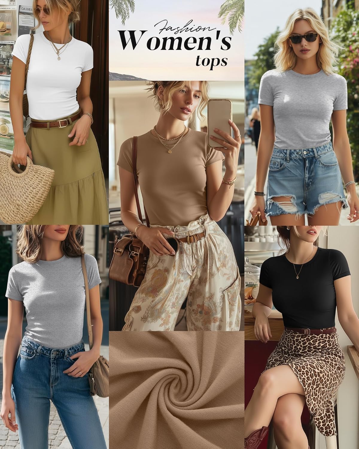 Ficerd 4 Pack Women's Basic Short Sleeve Shirts Slim Fitted Crew Neck Tees Casual Cotton Blend Summer Tops - Image 2