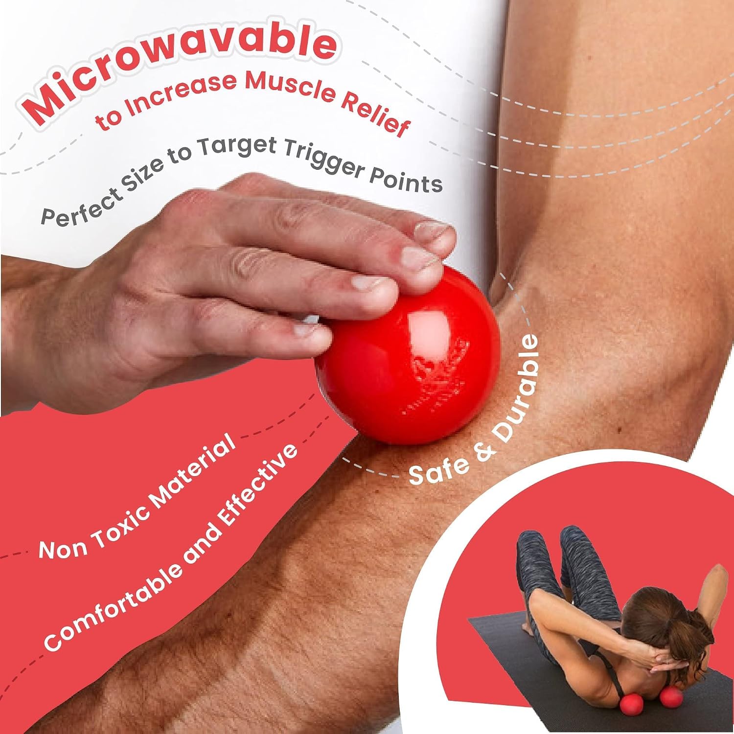 Core Prodigy Cherry Bomb Massage Ball - Heat Safe Trigger Point Release Roller for Physical Therapy, Back, Neck, Psoas, Hip and Foot Pain