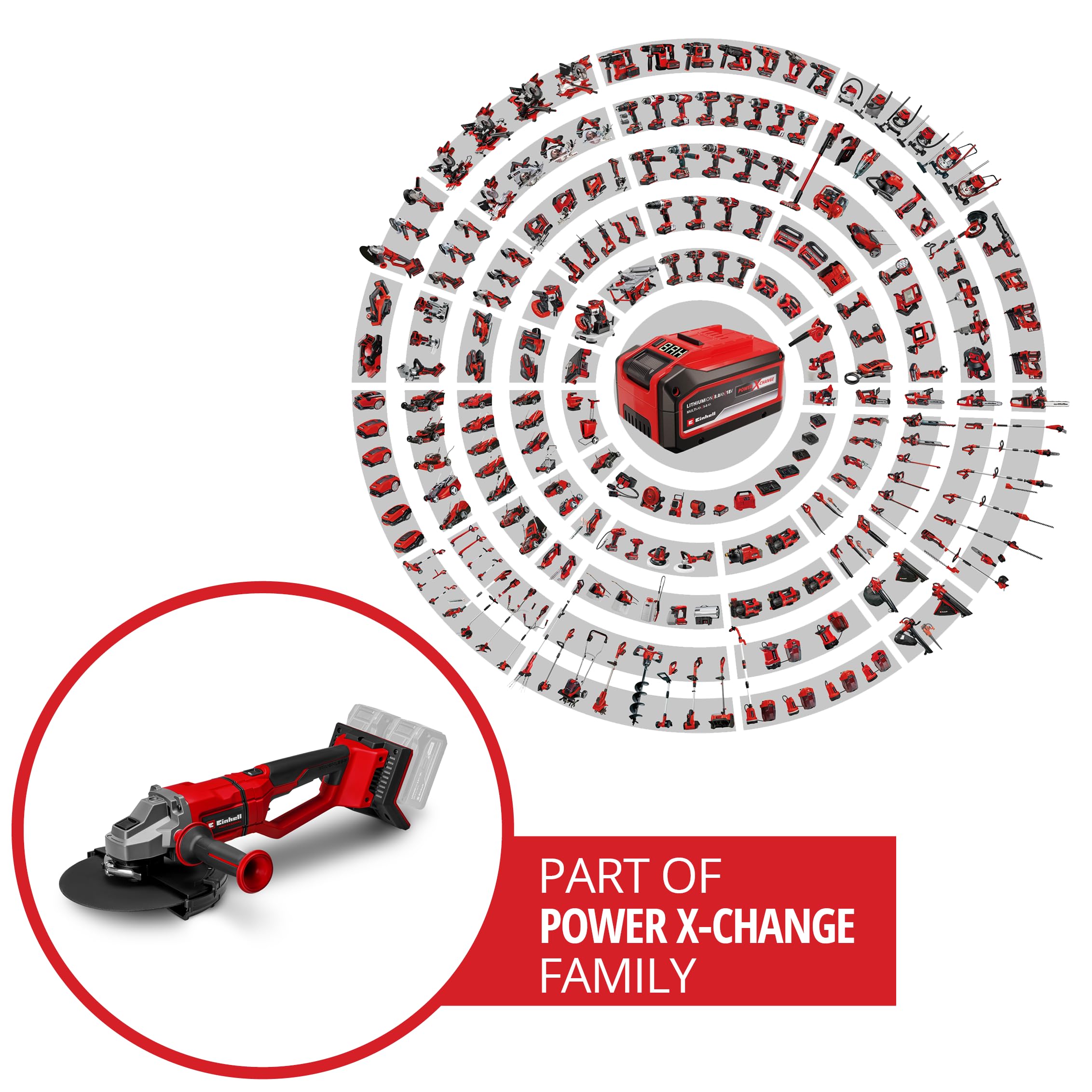 Einhell Professional Smerigliatrice angolare a batteria AXXIO 36/230 Q Power X-Change (36 V, 2200 W, 230 mm Ø disco, 70 mm profondità taglio, Brushless, Quick-Fix-Nut, senza disco, senza batteria)