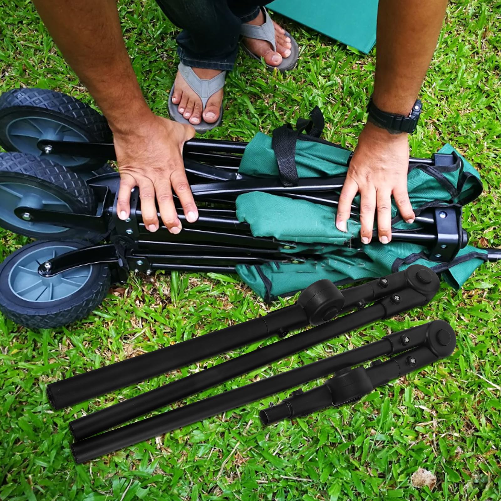 Klappbarer Wagen Robust und Abnehmbar Schiebegriff aus Edelstahl und Kunststoff Schwarz für Campingwagen und Outdoor Aktivitäten