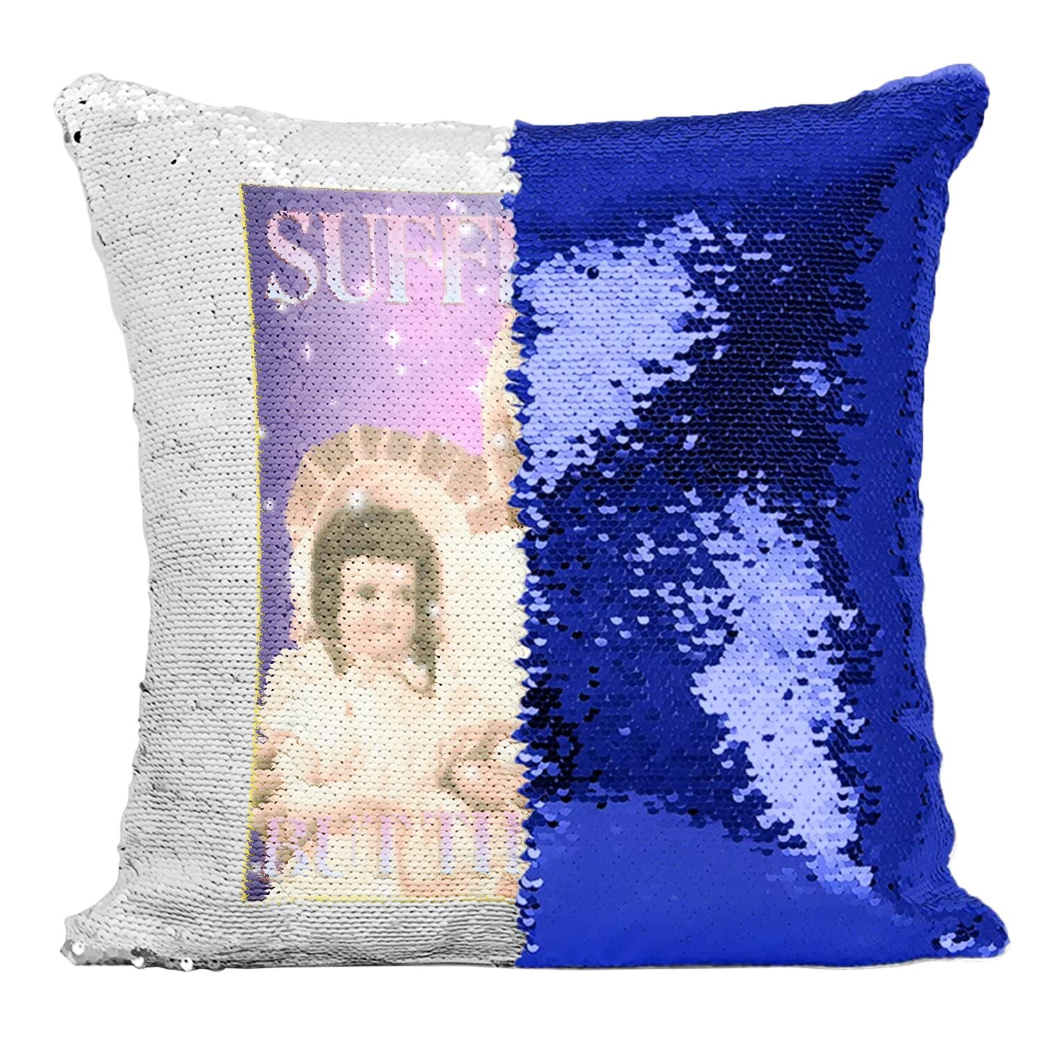 Coussin Sequin Paillettes Bleu Déco Originale Parodie Art Vintage