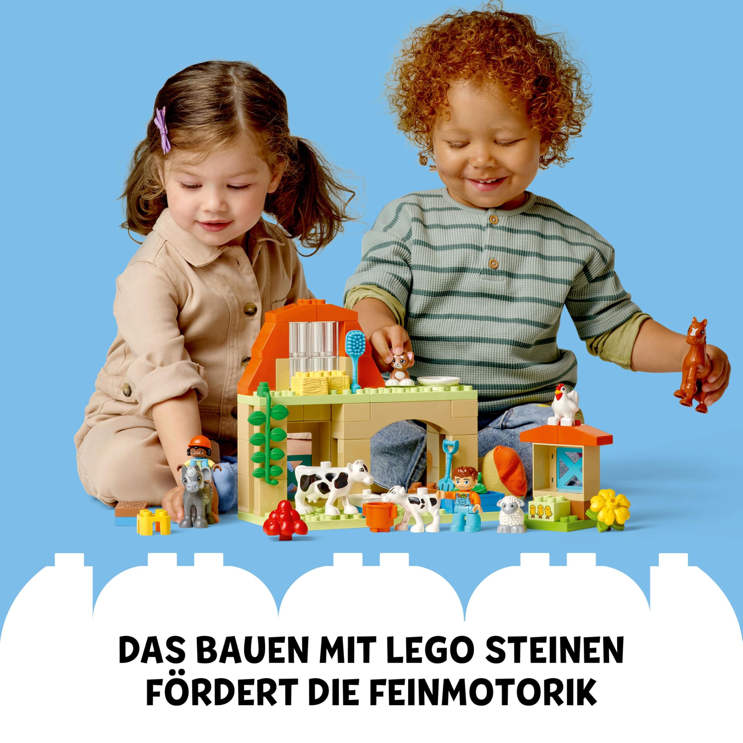 LEGO DUPLO Town Tierpflege auf dem Bauernhof - Spielzeug für Kinder - Montessori Spielzeug -Bauernhof mit Tierfiguren - Pferd, Kuh und Huhn - Lernspielzeug für Mädchen und Jungen ab 2 Jahren - 10416
