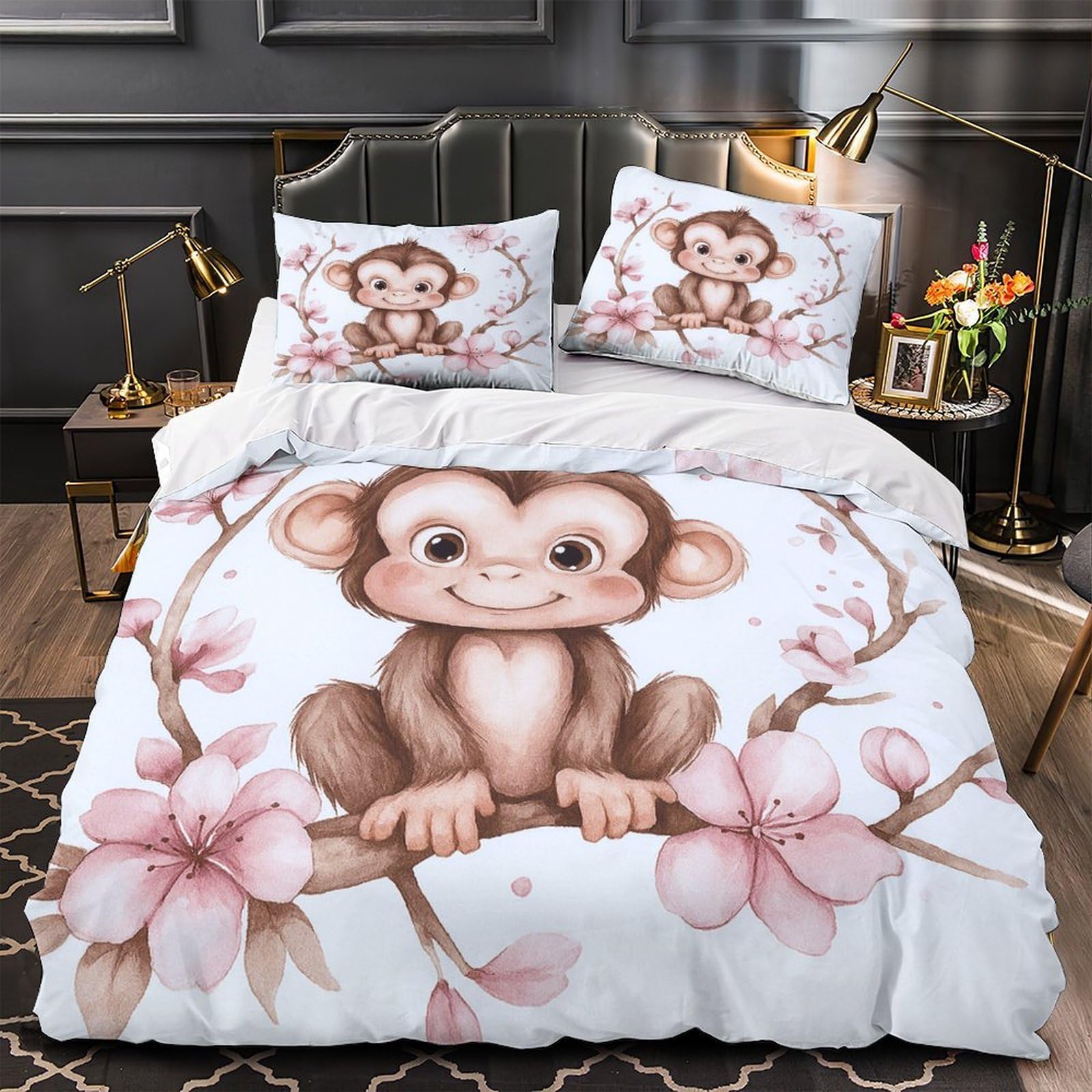 Parure de lit 135x200cm singe mignon housse de couette microfibre 3D
