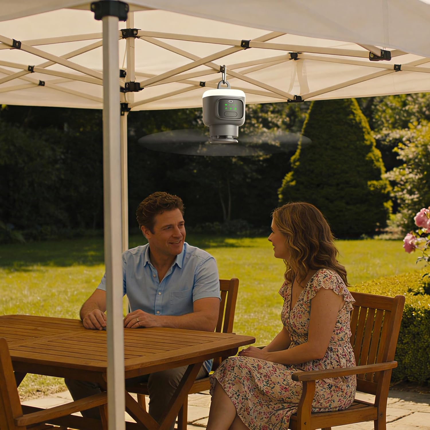 VVU&CCO 18' Portable Ceiling Fan with Light for Patio Canopy Tent Porch RV, 4 Speed Adjustment with Lighting, 8 Hours Timer & Use Time Up to 16H, 12000mAh Battery -operated Ceiling Fan