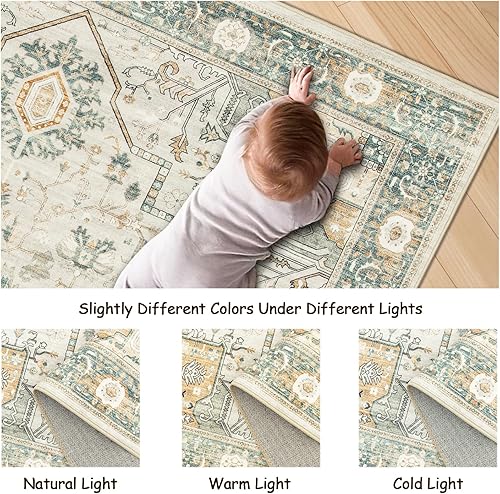 Miniatura 15 de Alfombras de área de 8 x 10 pies para sala de estar, vintage lavable con parte trasera antideslizante, resistente a las manchas, alfombra de área