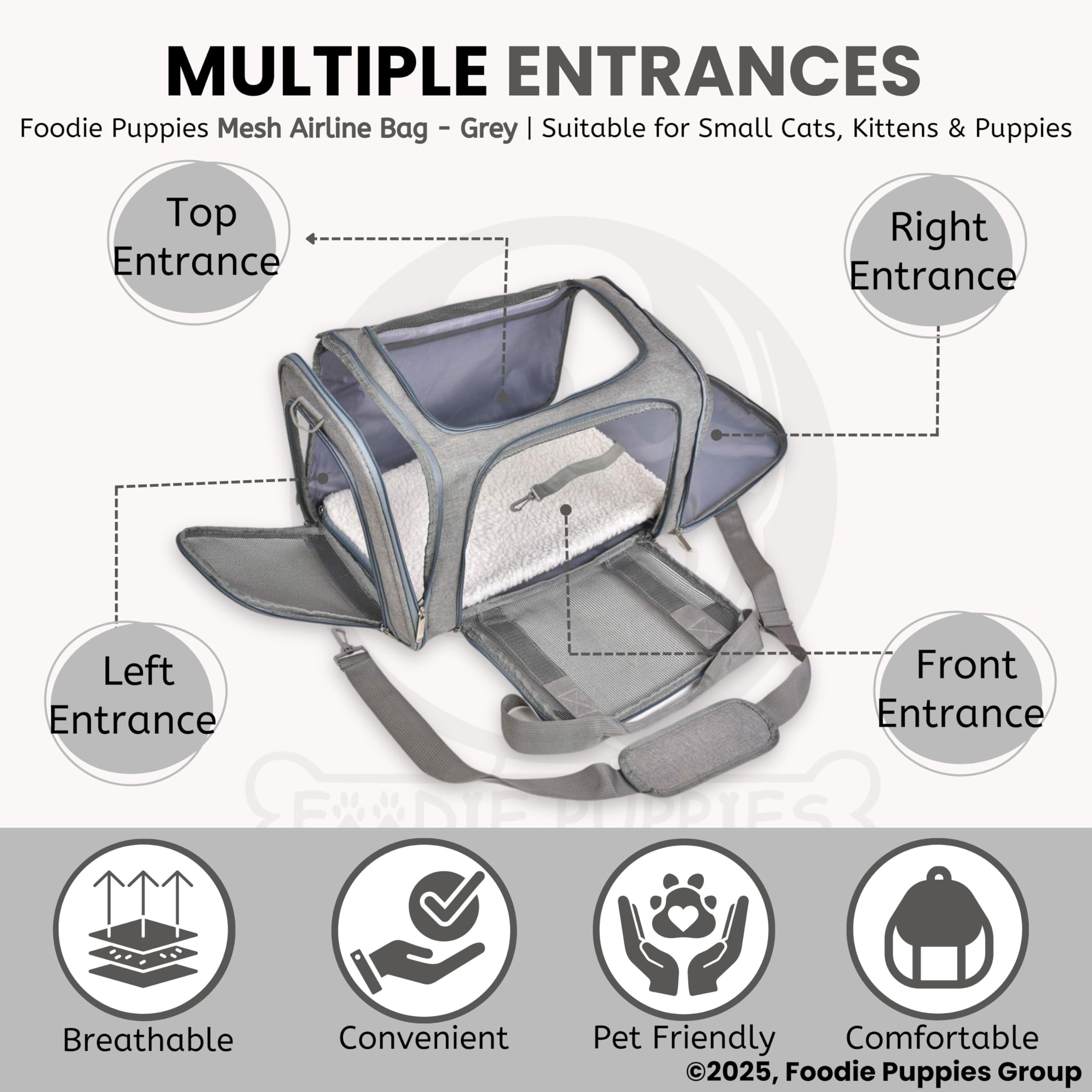 Foodie Puppies Pet Soft-Sided Mesh Pet Travel Carrier for Hiking, Outdoor Activities - (Mesh Airline Bag, Grey)(43x28x28cm) for Small Dogs, Puppies, Cat and Kittens| Breathable Space with Sturdy Pad 4
