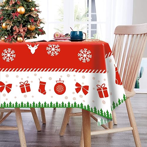 Miniatura 5 de Paquete de 4 manteles de Navidad, manteles de Navidad desechables de plástico rectangulares de 54 x 108 pulgadas, decoración de árbol de Navidad,